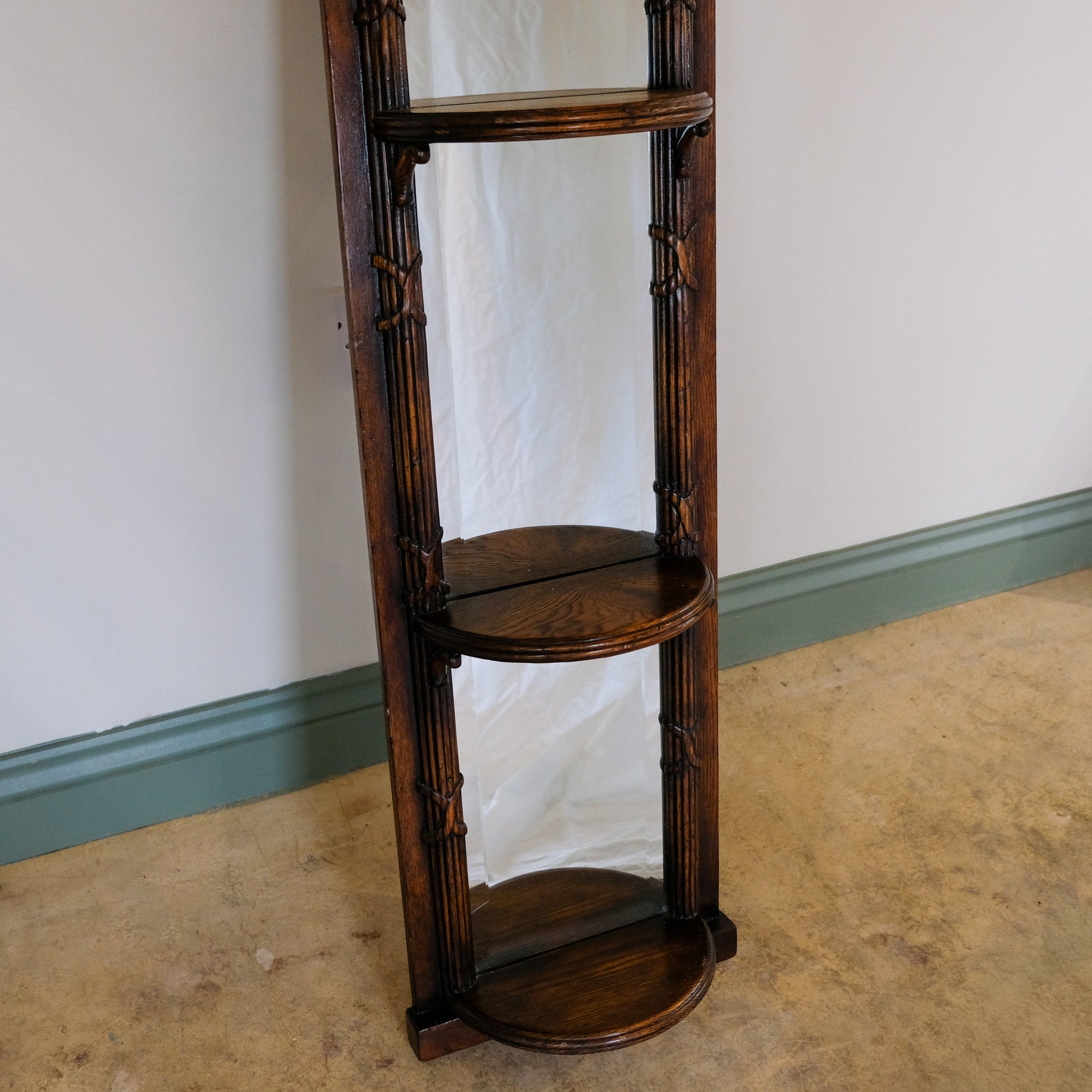 REGENCY OAK FRAMED WALL MIRROR WITH SHELVES