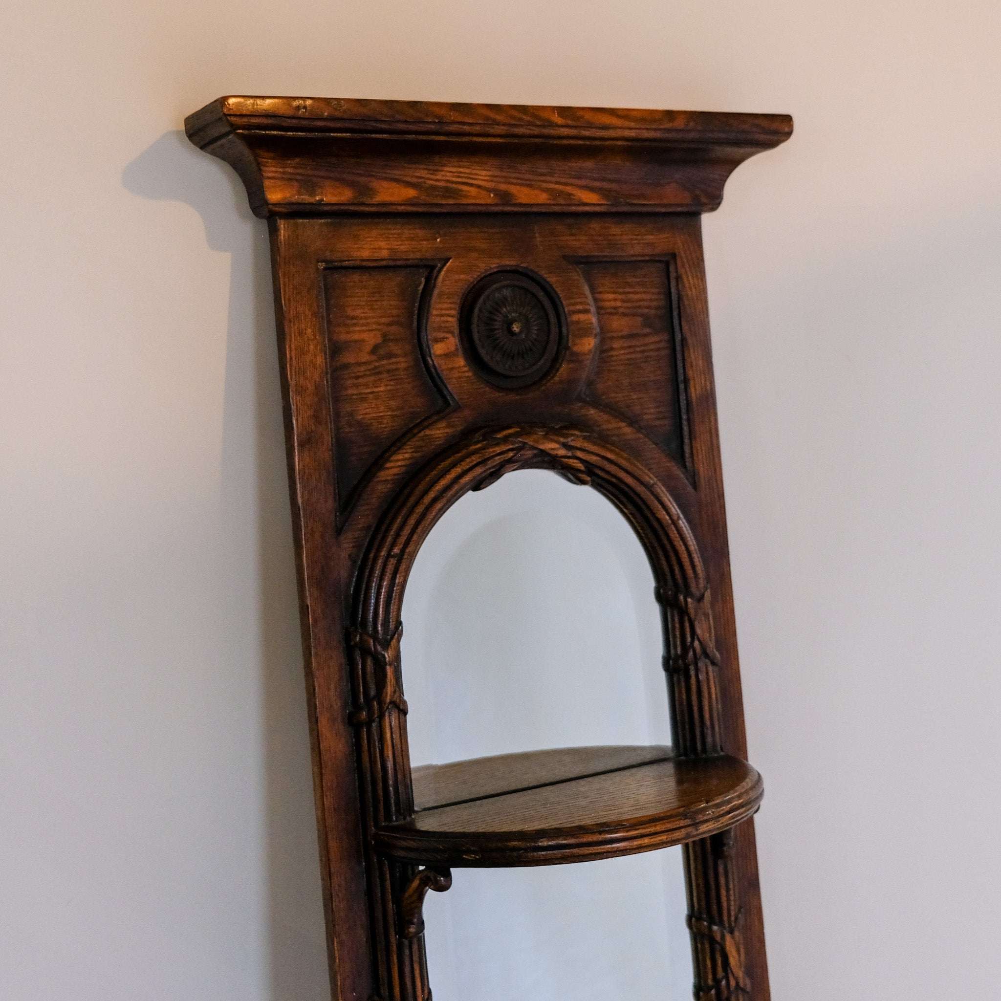 REGENCY OAK FRAMED WALL MIRROR WITH SHELVES