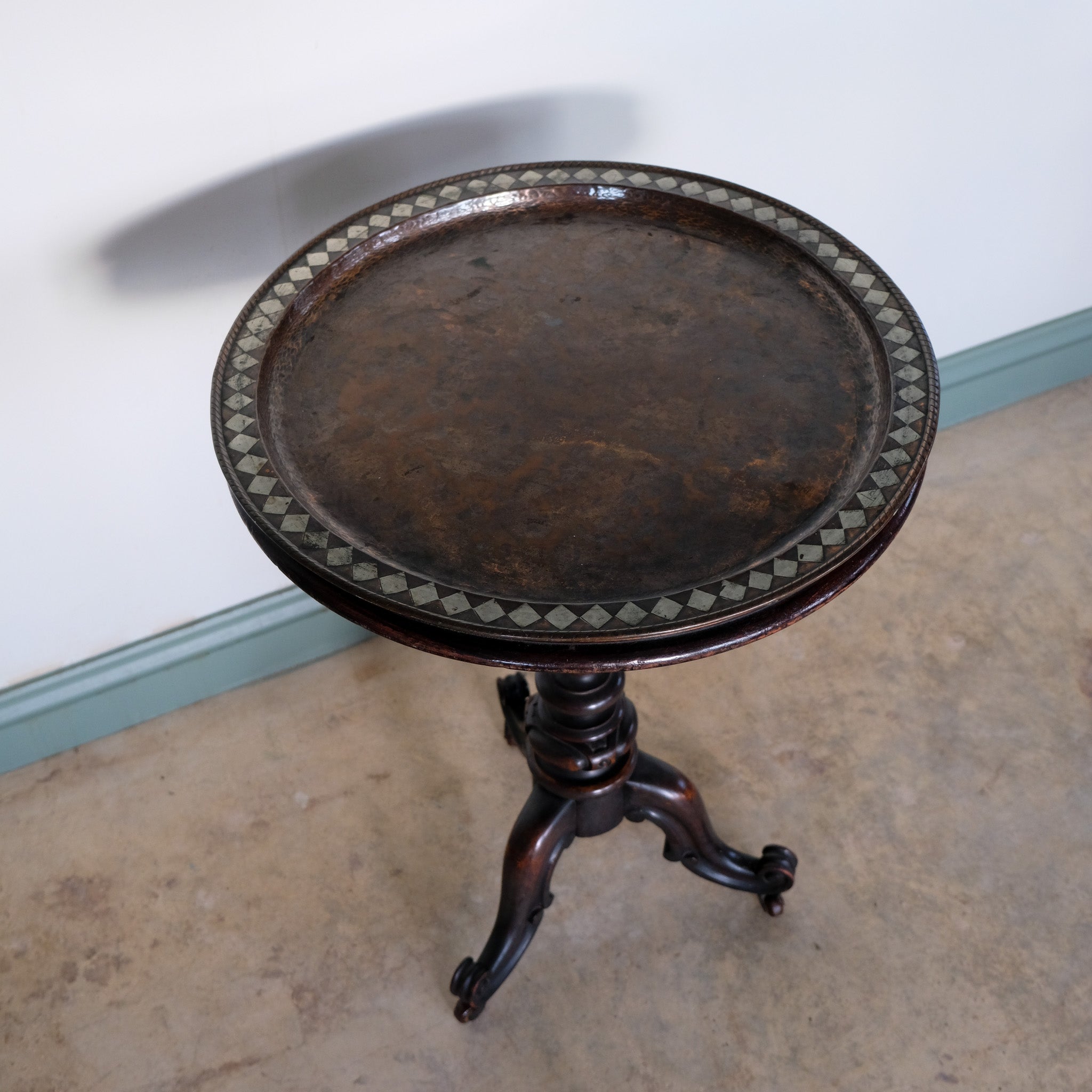 VICTORIAN TRIPOD TABLE WITH REMOVABLE COPPER CHARGER