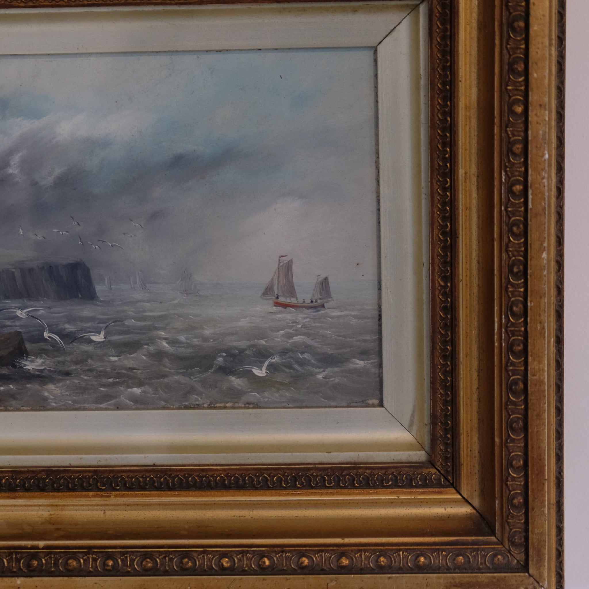 COASTAL SEASCAPE WITH SAILING BOAT ENGLISH SCHOOL