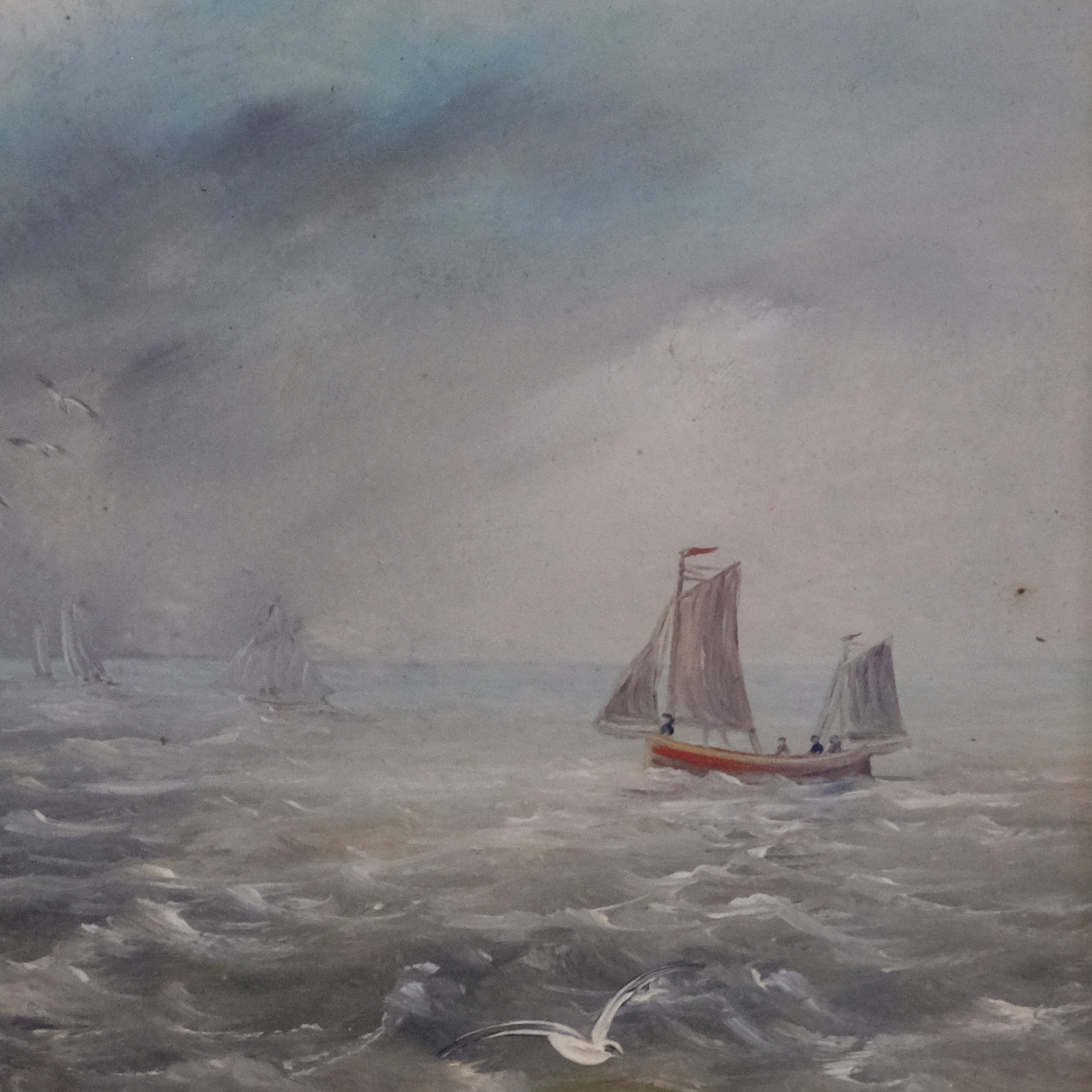 COASTAL SEASCAPE WITH SAILING BOAT ENGLISH SCHOOL