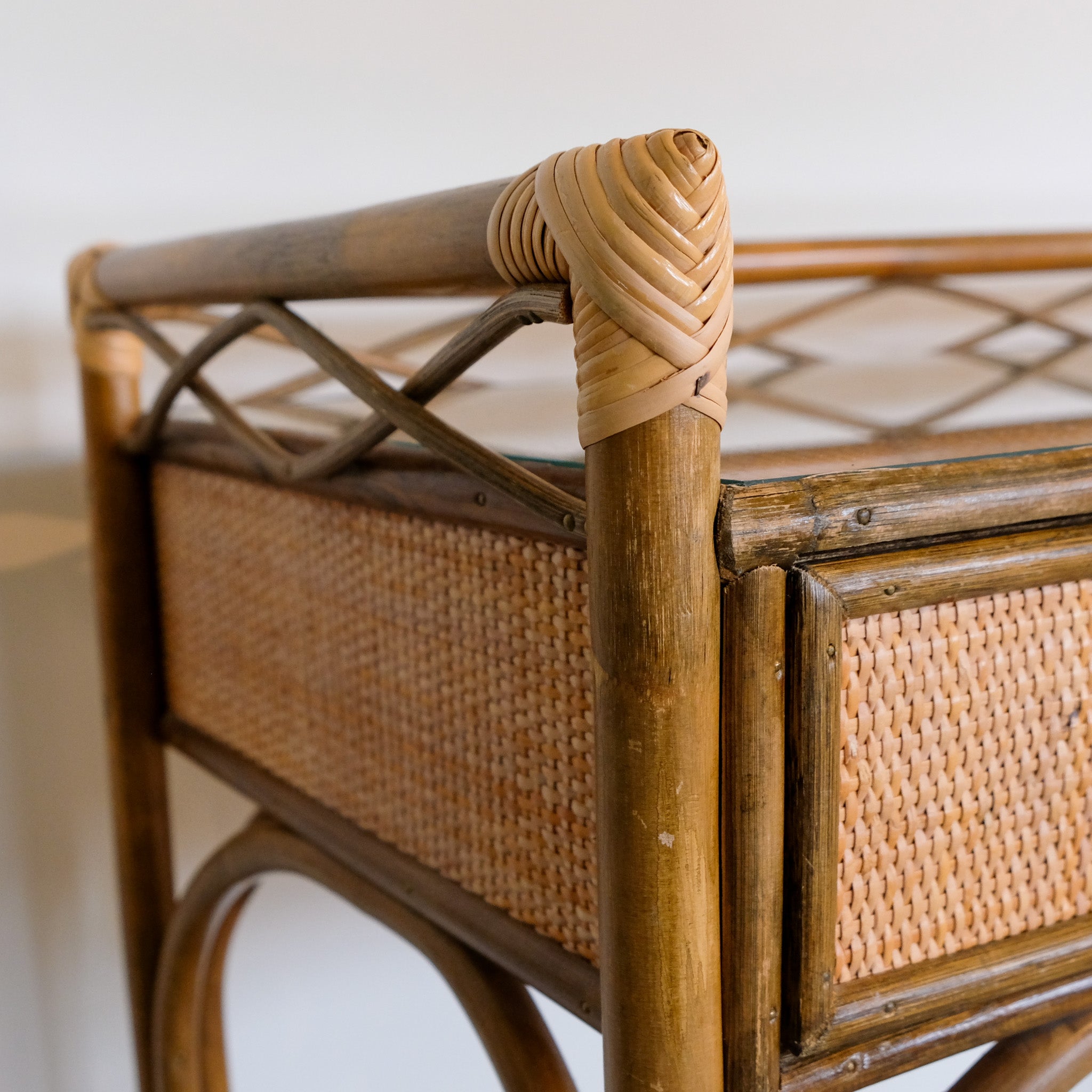 VINTAGE CANE AND BAMBOO DRESSING TABLE / SMALL DESK