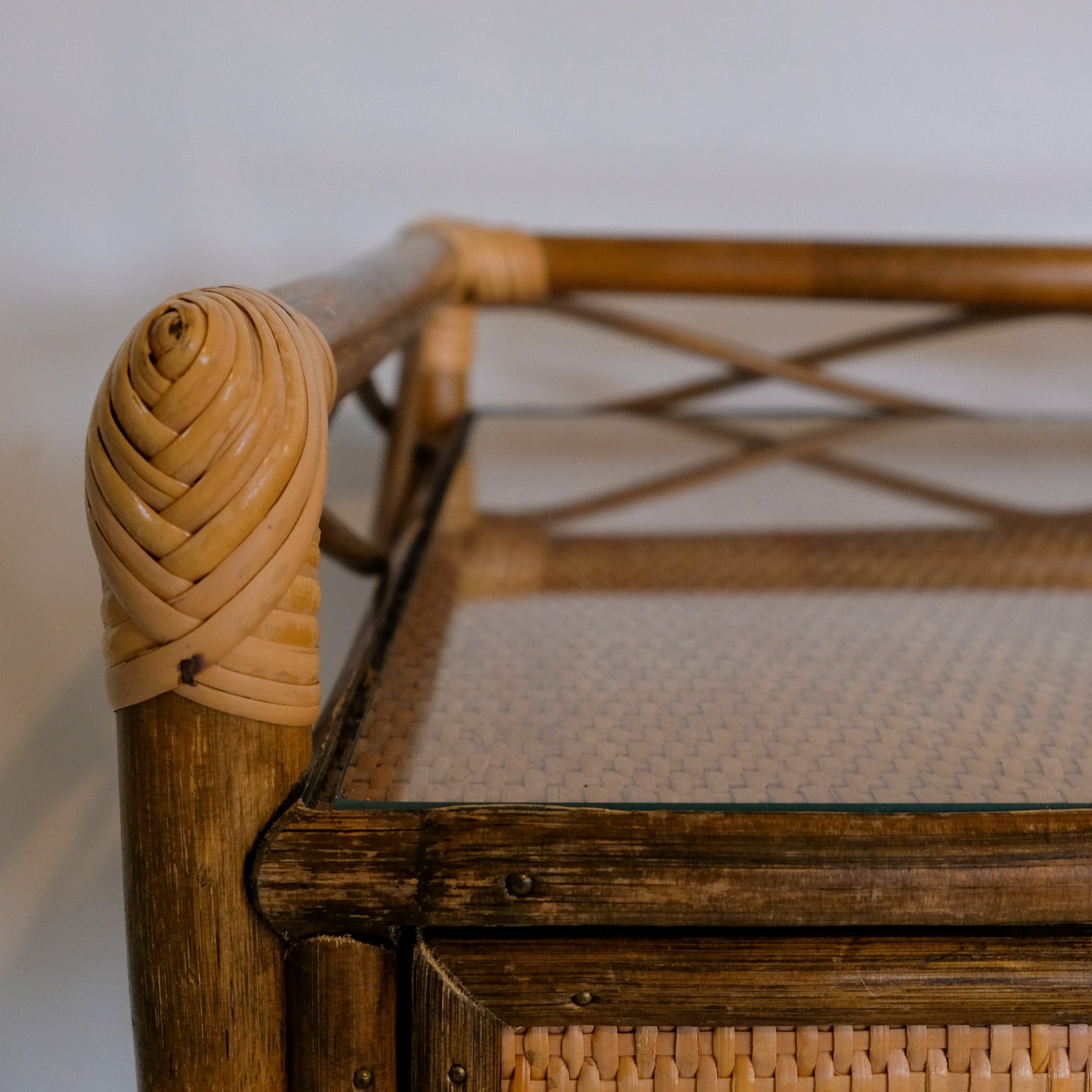 VINTAGE CANE AND BAMBOO DRESSING TABLE / SMALL DESK