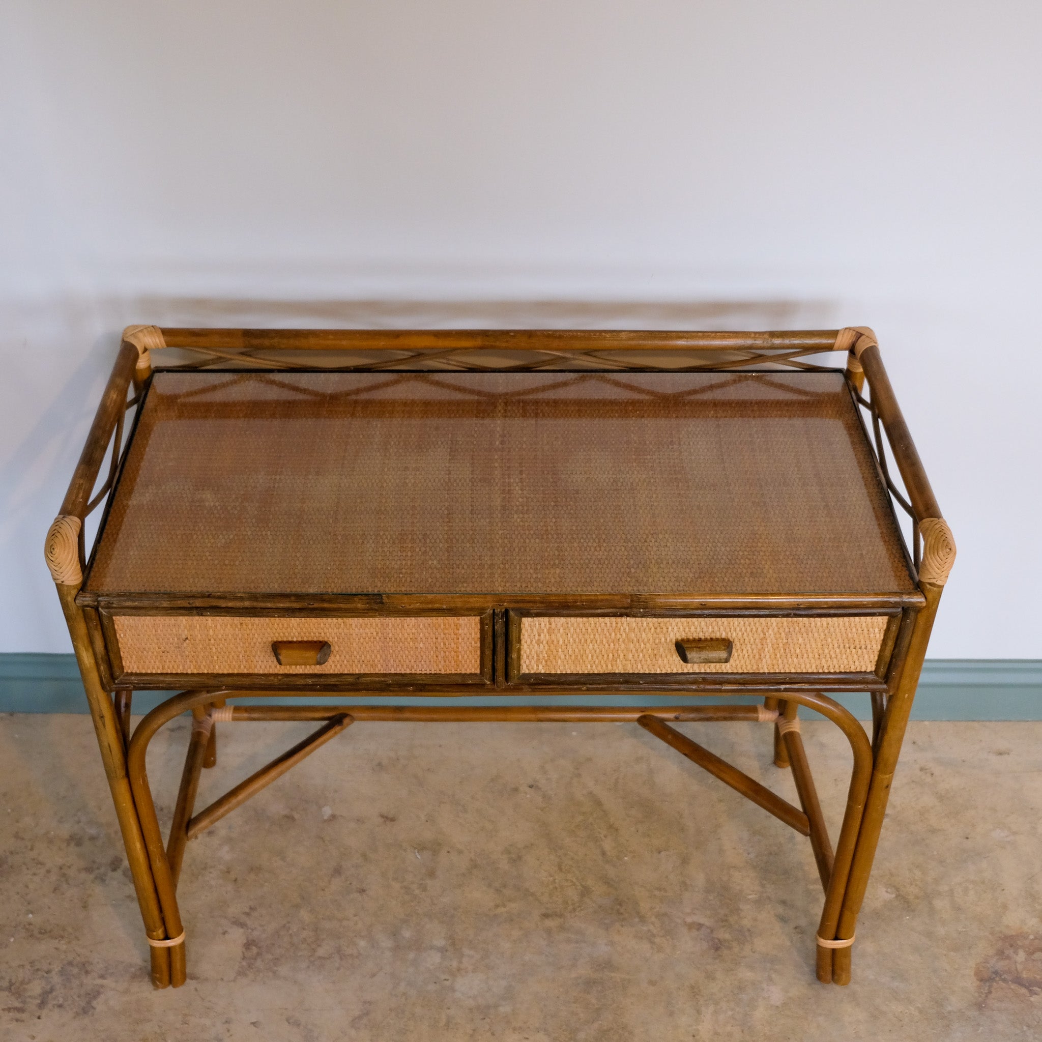 VINTAGE CANE AND BAMBOO DRESSING TABLE / SMALL DESK