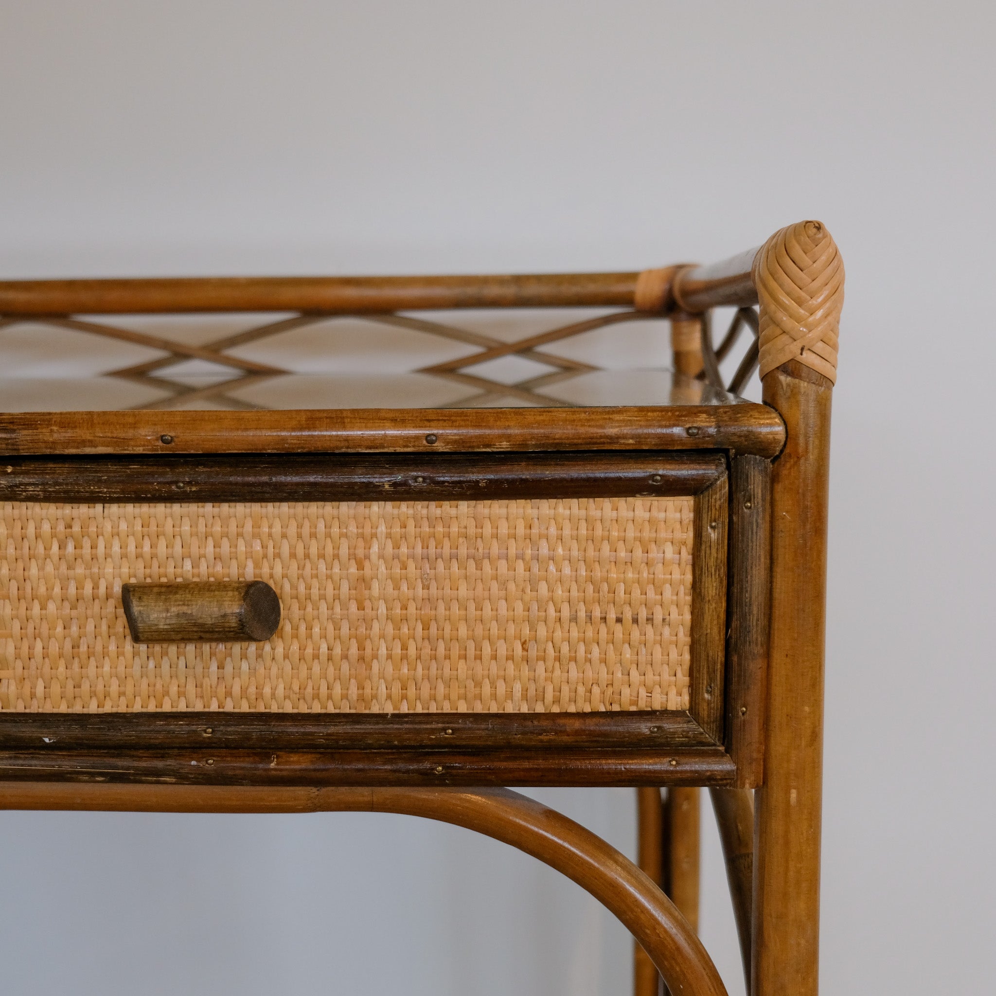 VINTAGE CANE AND BAMBOO DRESSING TABLE / SMALL DESK
