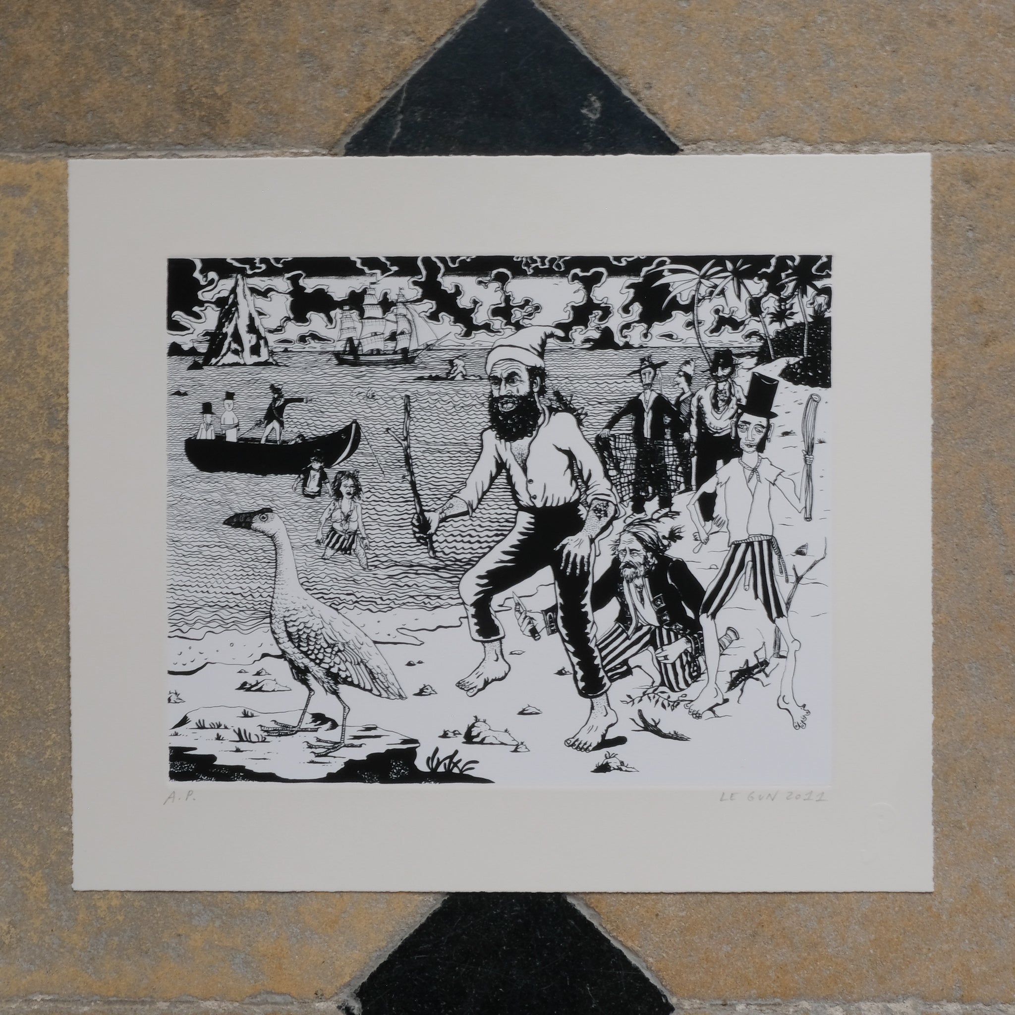 Le Gun Vintage Print, Signed and Dated in Pencil - THE TRAGIC DEMISE OF THE WHITE GUILLINULE. By Summerfield & Scott