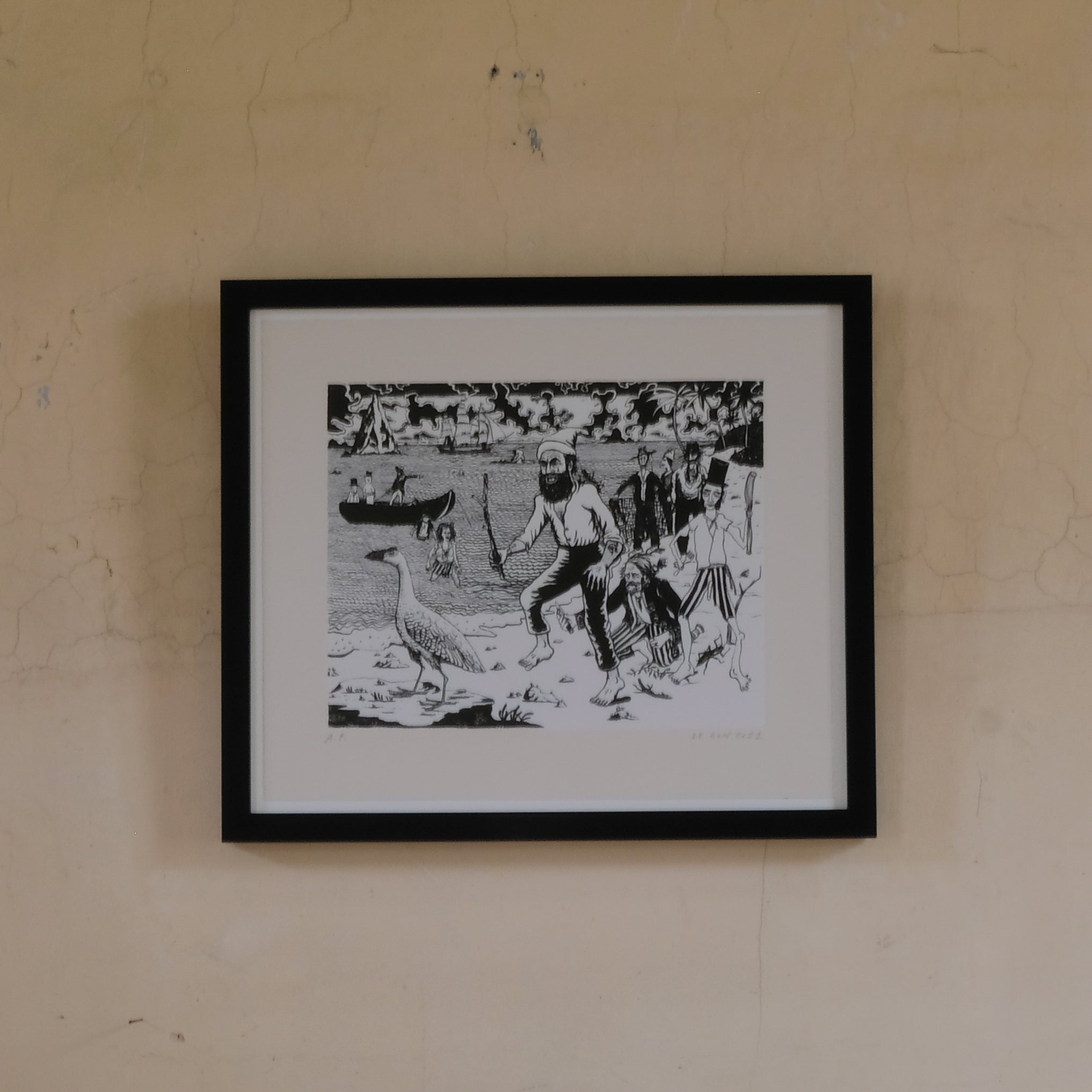 Le Gun Vintage Print, Signed and Dated in Pencil - THE TRAGIC DEMISE OF THE WHITE GUILLINULE. By Summerfield & Scott