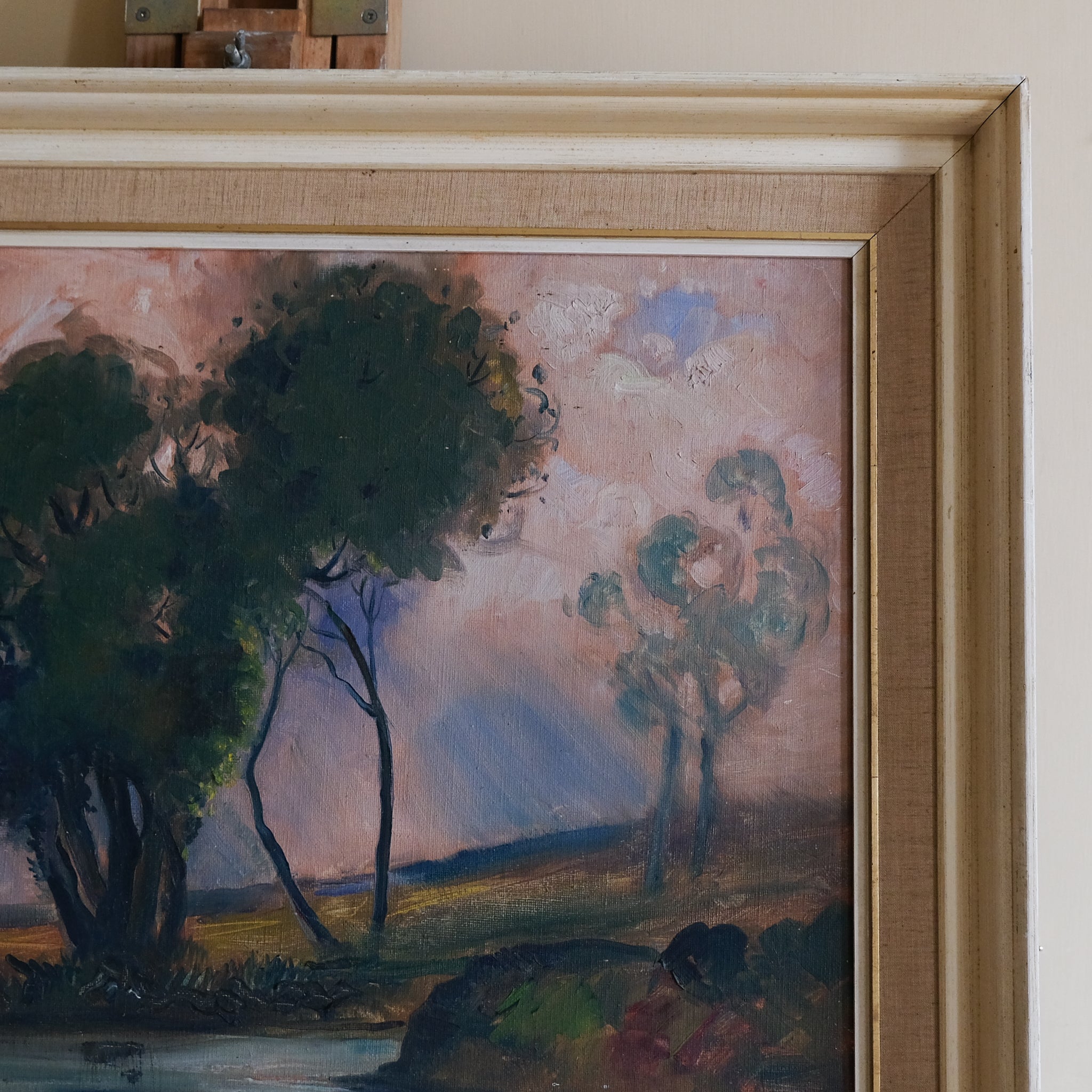 RIVER LANDSCAPE WITH TREES AND REFLECTIONS