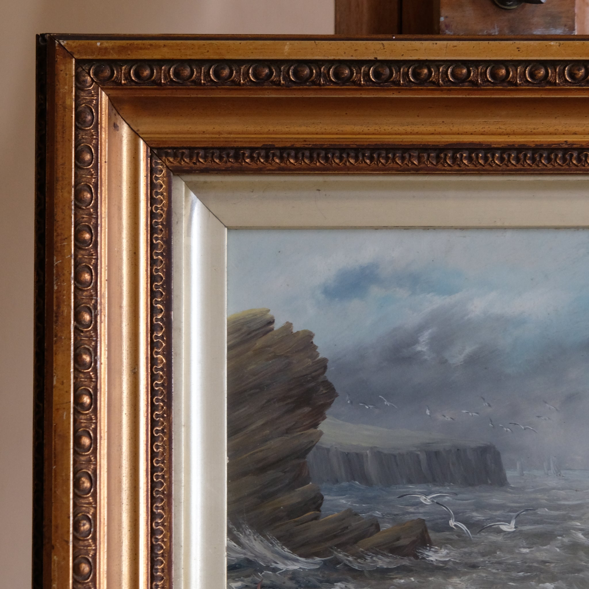 COASTAL SEASCAPE WITH SAILING BOAT ENGLISH SCHOOL