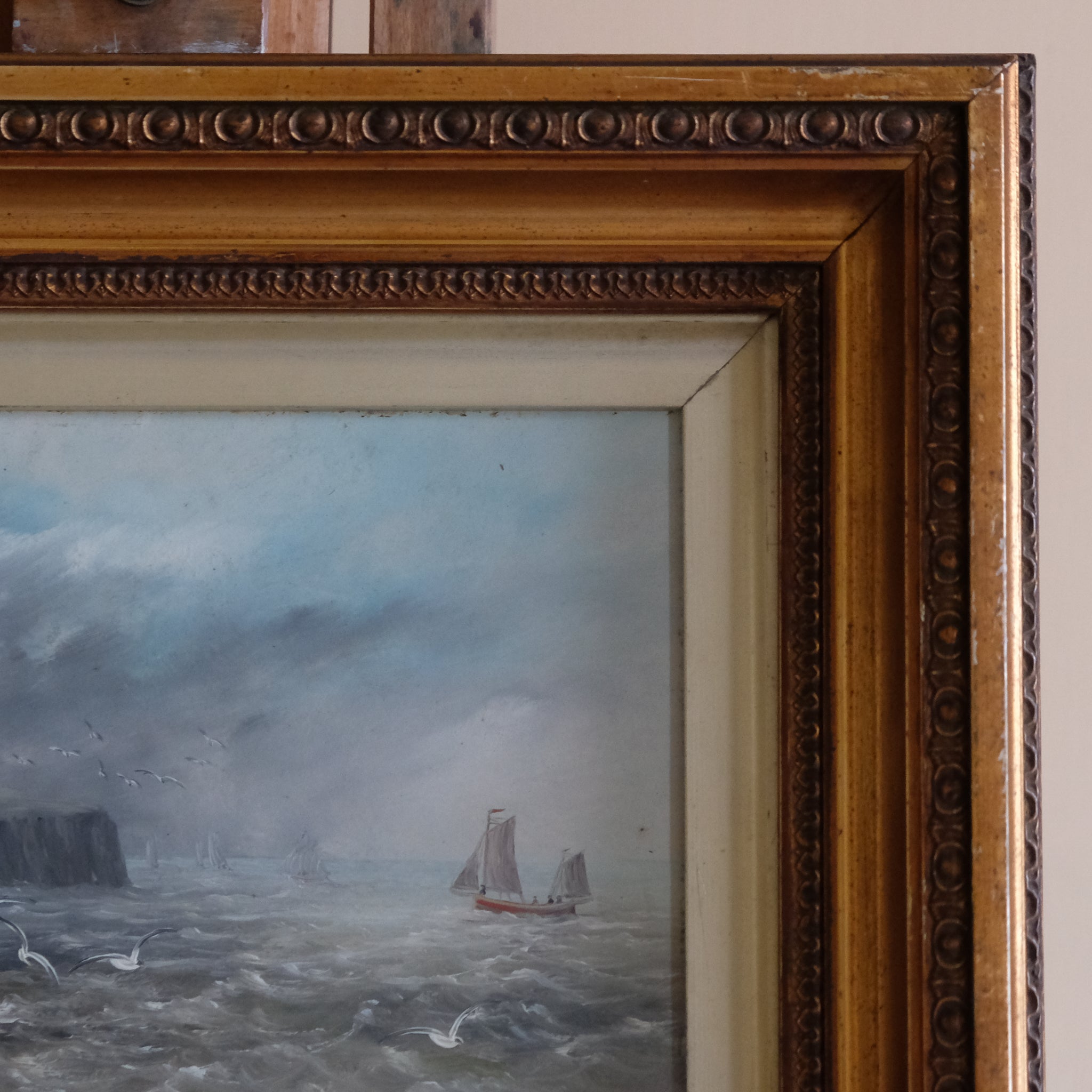 COASTAL SEASCAPE WITH SAILING BOAT ENGLISH SCHOOL