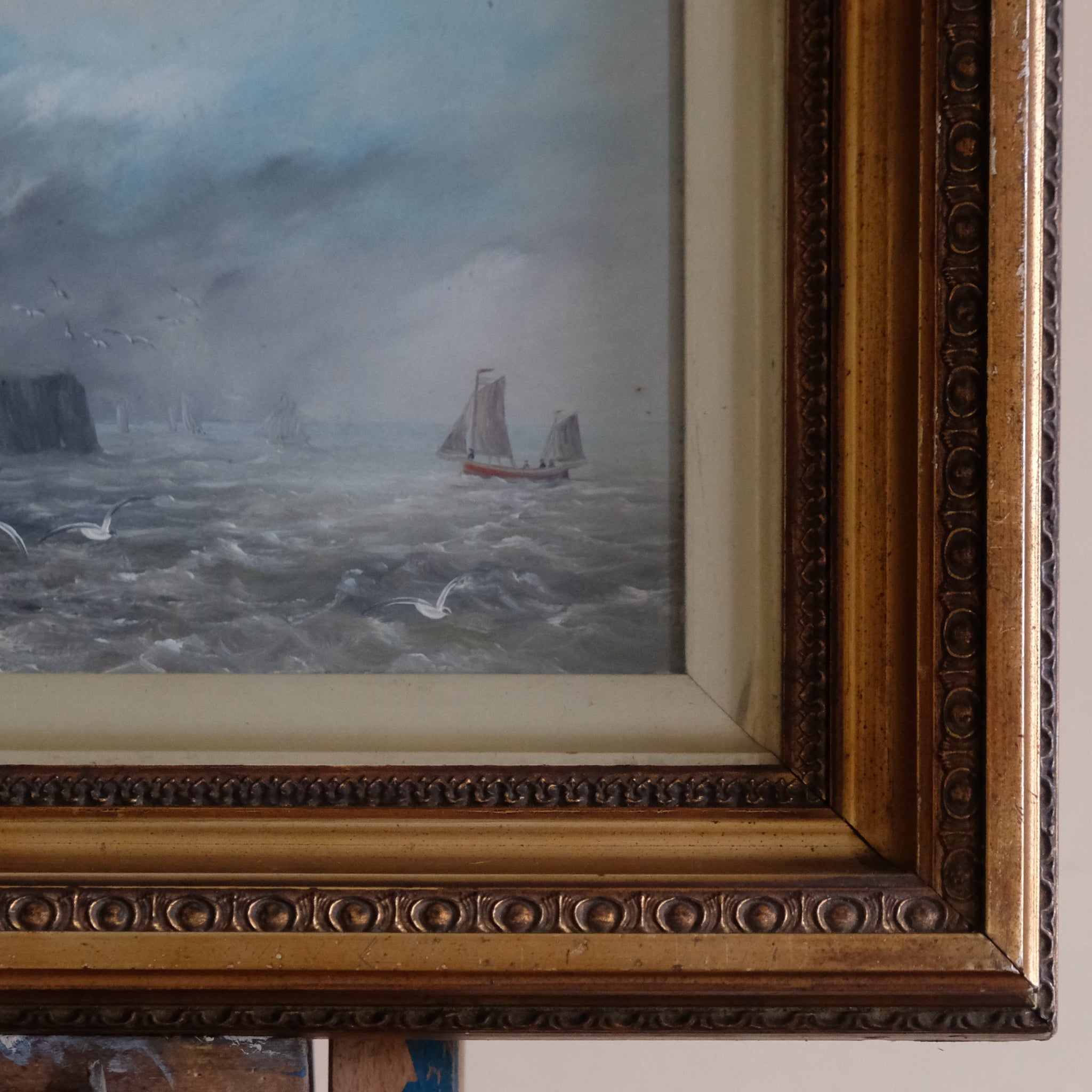 COASTAL SEASCAPE WITH SAILING BOAT ENGLISH SCHOOL