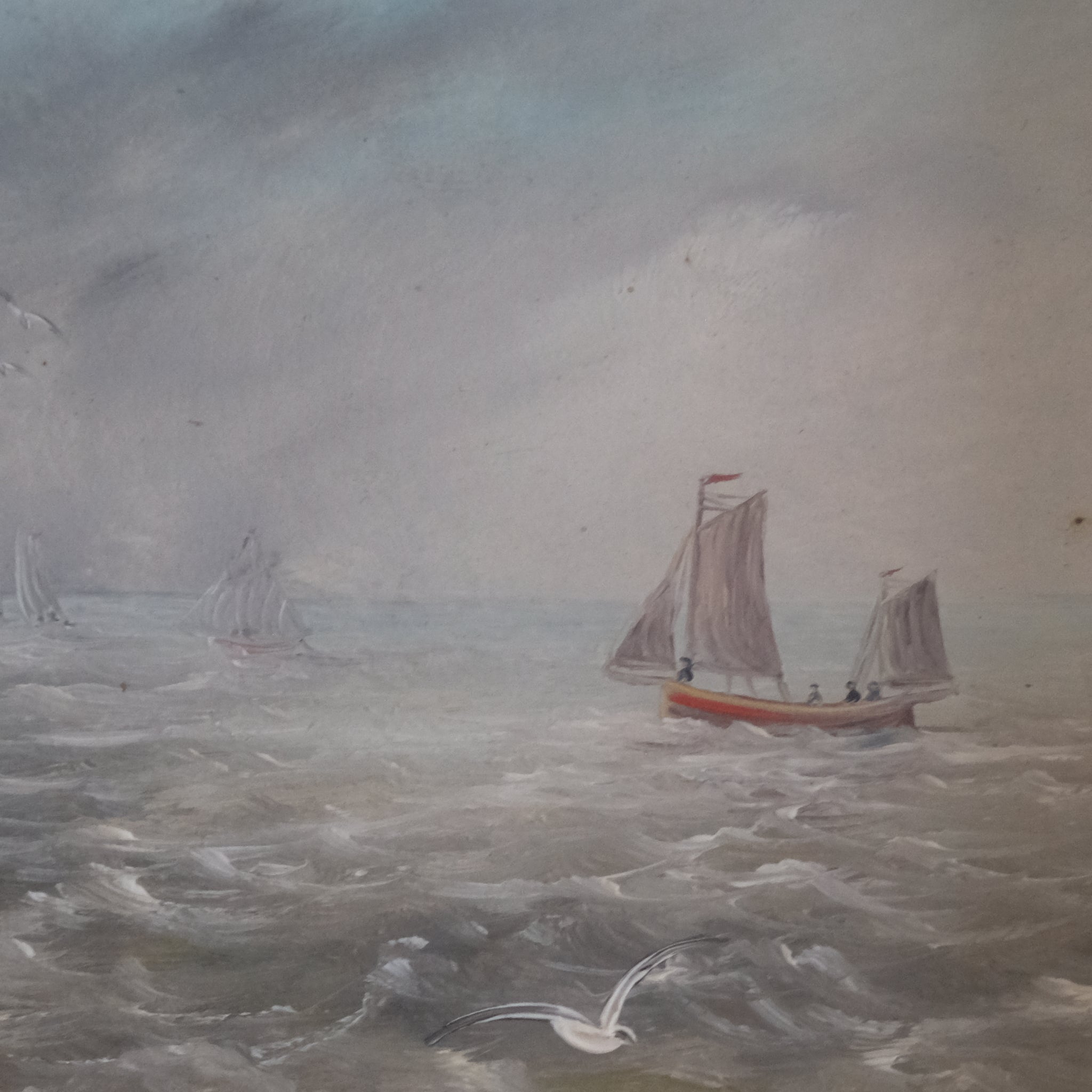 COASTAL SEASCAPE WITH SAILING BOAT ENGLISH SCHOOL