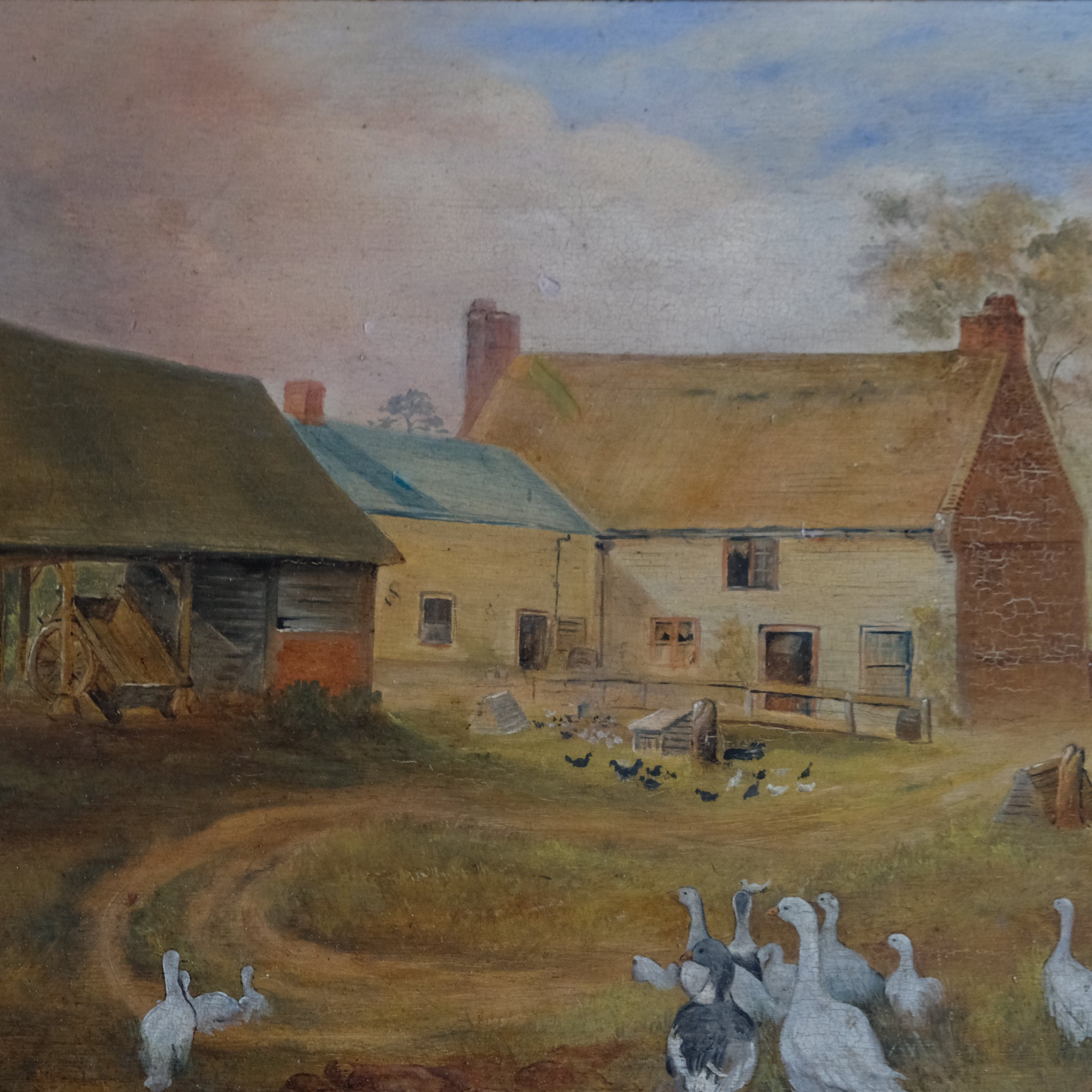 EARLY 20TH CENTURY FARMYARD SCENE WITH GEESE BY A J BAKER
