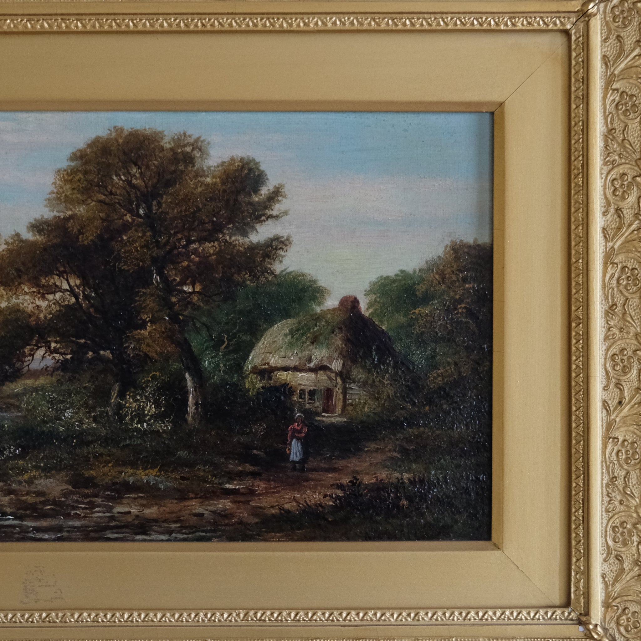 LANDSCAPE WITH A FIGURE BY A THATCHED COTTAGE BY JOHN WESTALL