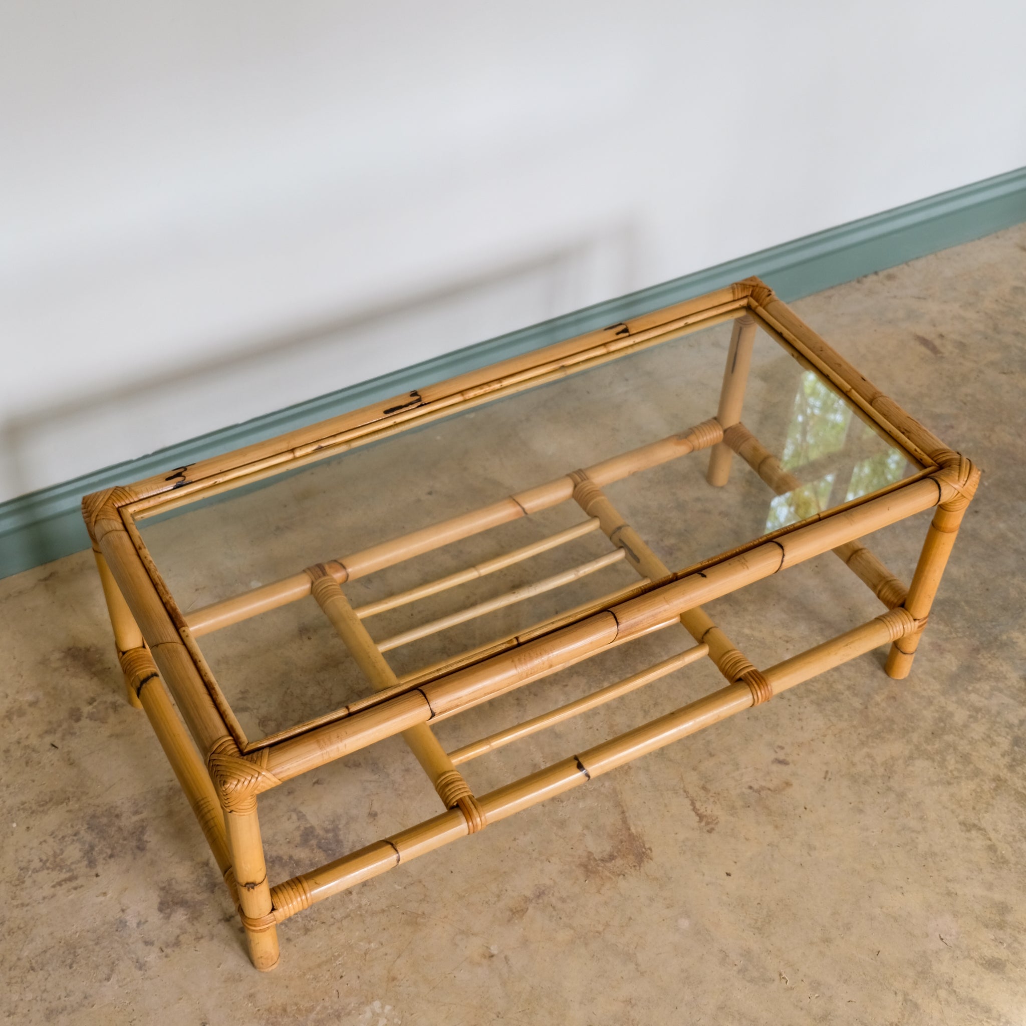 MID CENTURY BAMBOO AND RATTAN LOW COFFEE TABLE