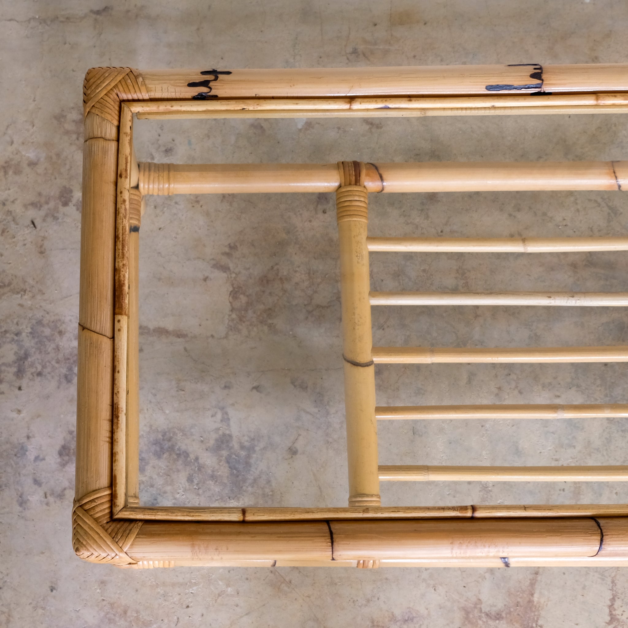 MID CENTURY BAMBOO AND RATTAN LOW COFFEE TABLE