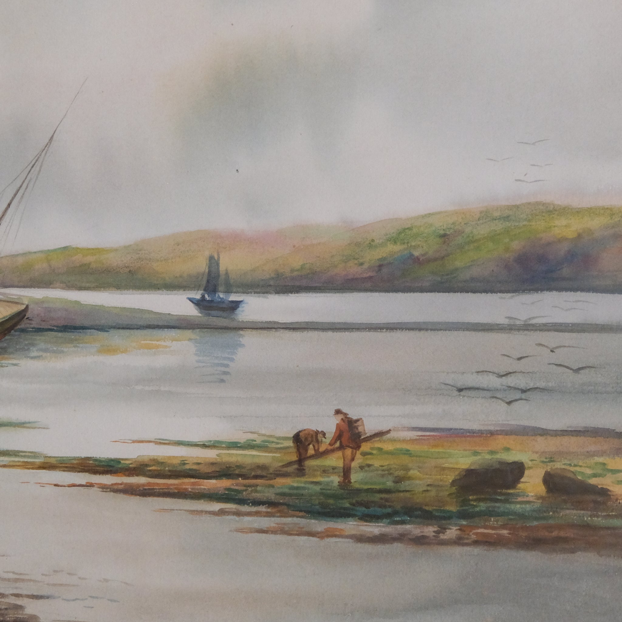 Estuary Scene with Fishing Boats and Cockle Pickers