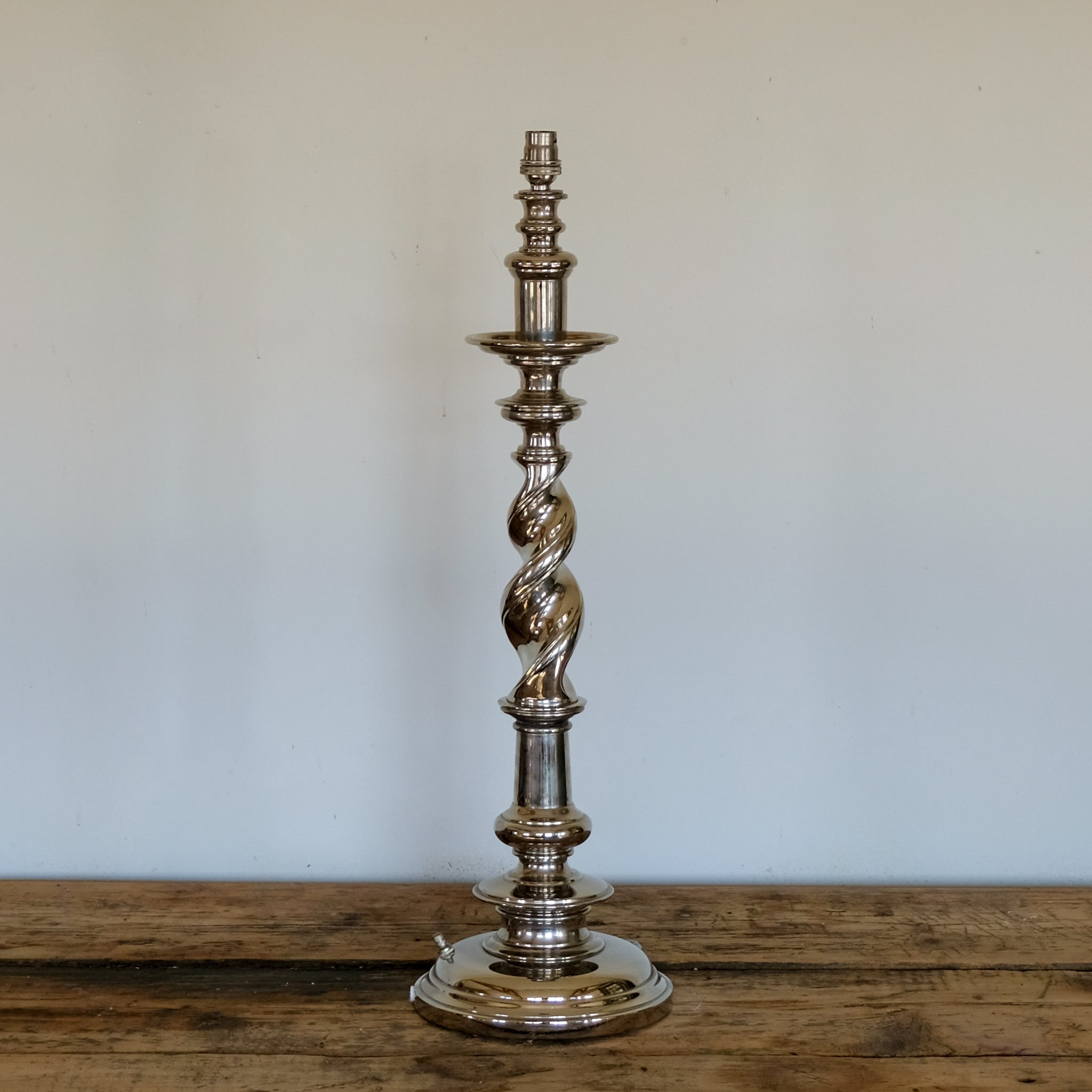 Exceptional Tall Nickel-Plated Barley Twist Table Lamp