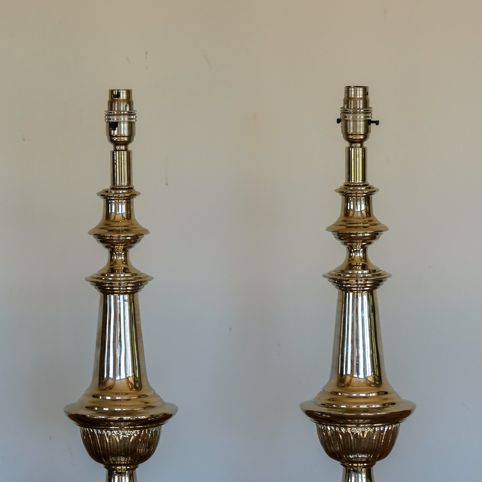 SUPERB PAIR OF FRENCH NICKEL-PLATED TABLE LAMPS