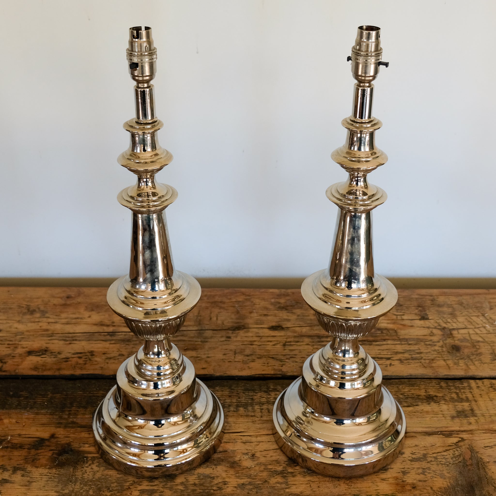 SUPERB PAIR OF FRENCH NICKEL-PLATED TABLE LAMPS