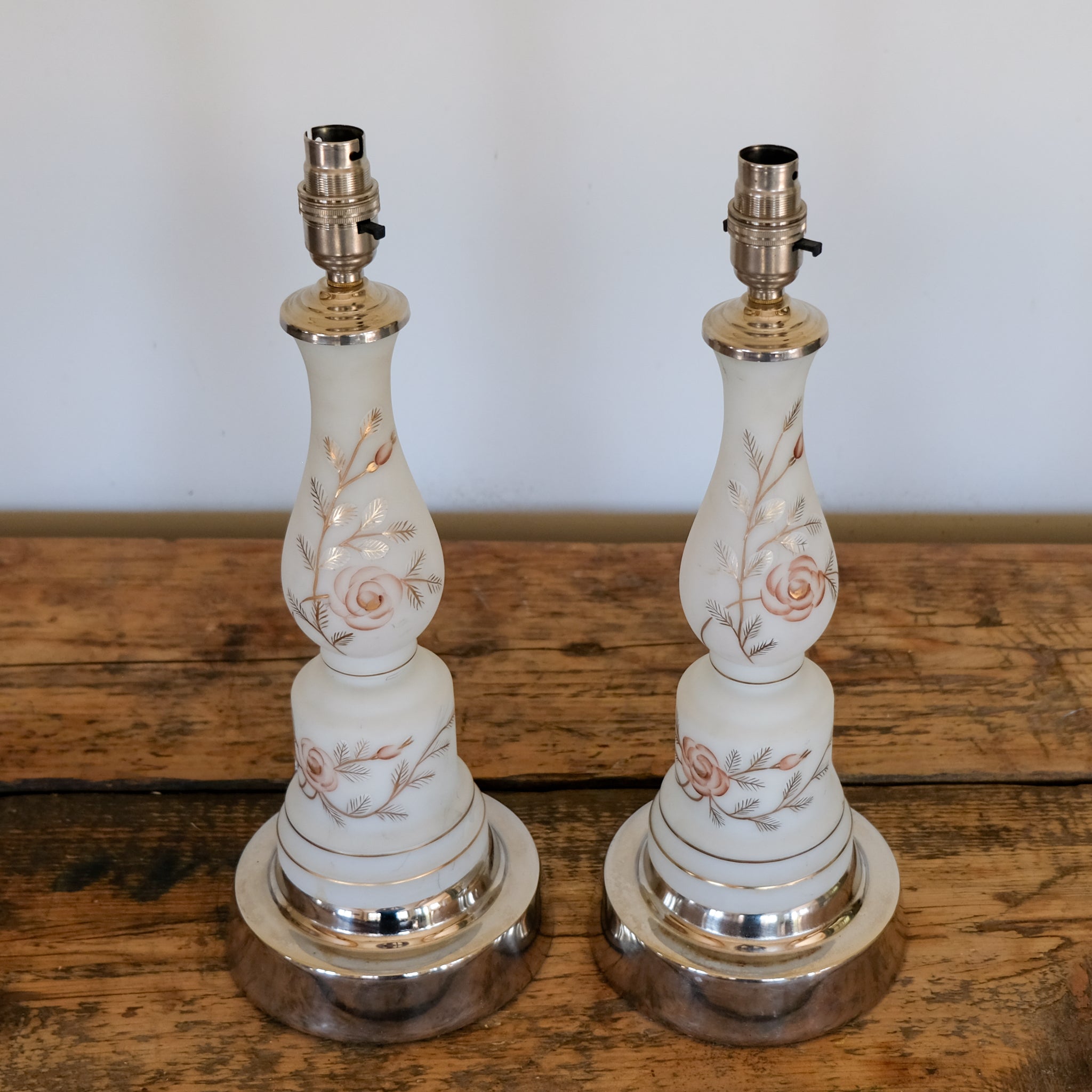 Pair of 1920s Milk Glass Table Lamps
