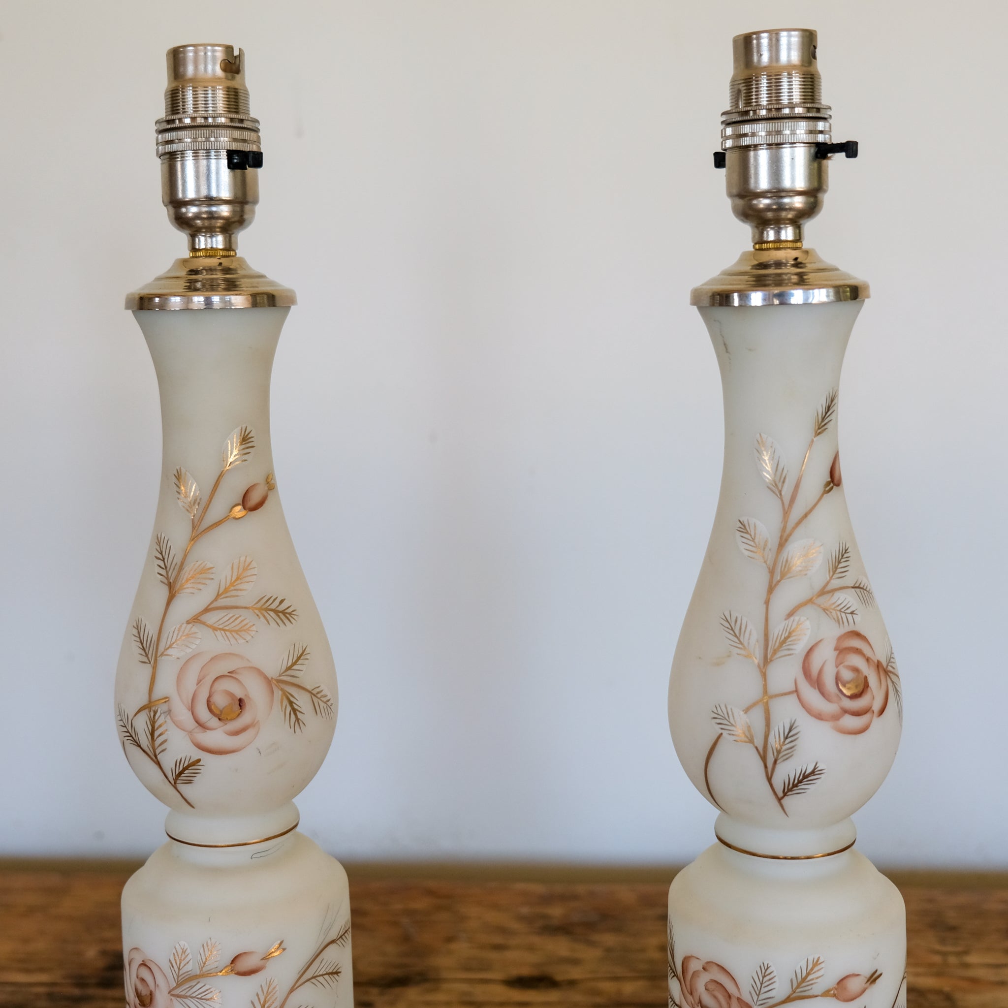 Pair of 1920s Milk Glass Table Lamps