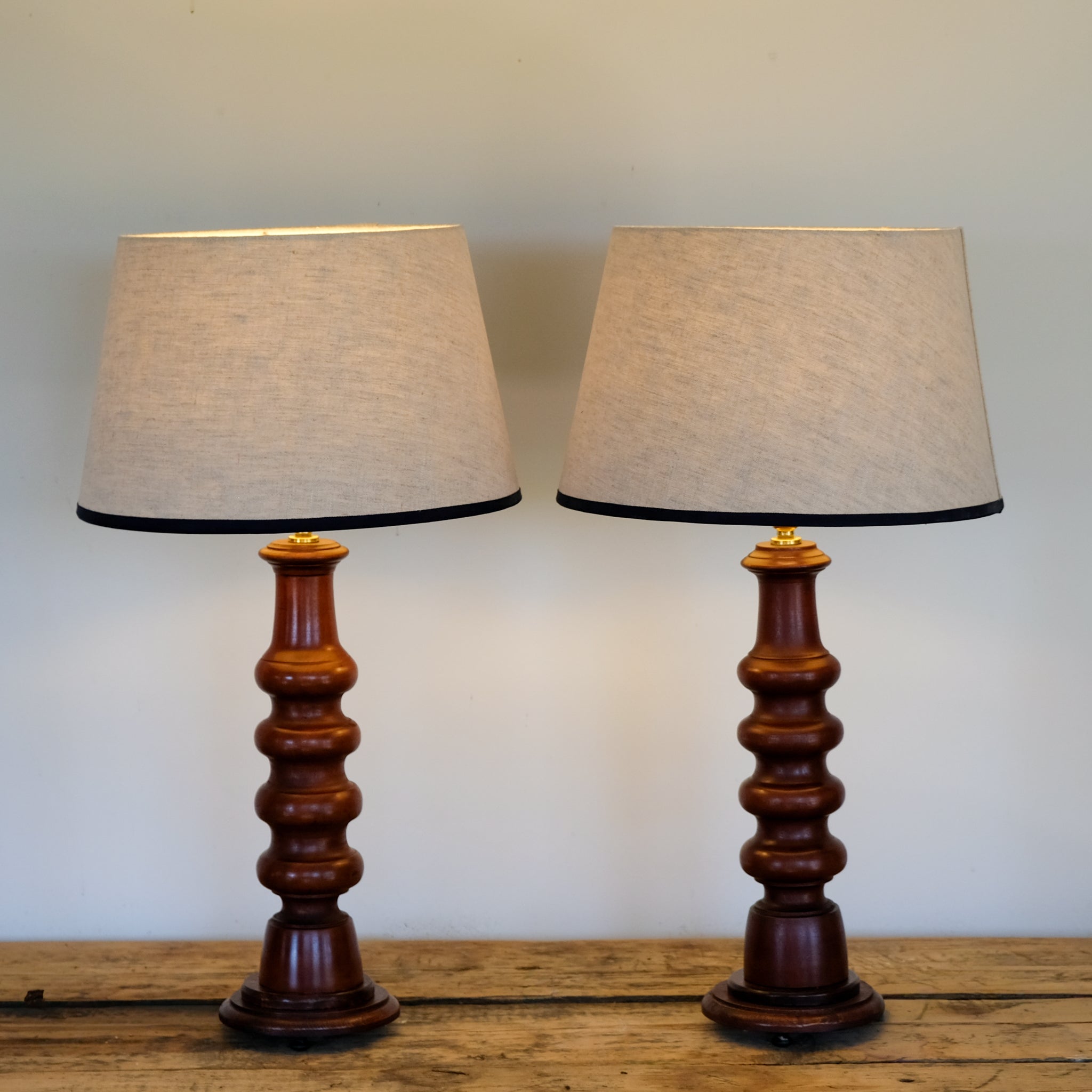 Pair of Turned Mahogany Table Lamps