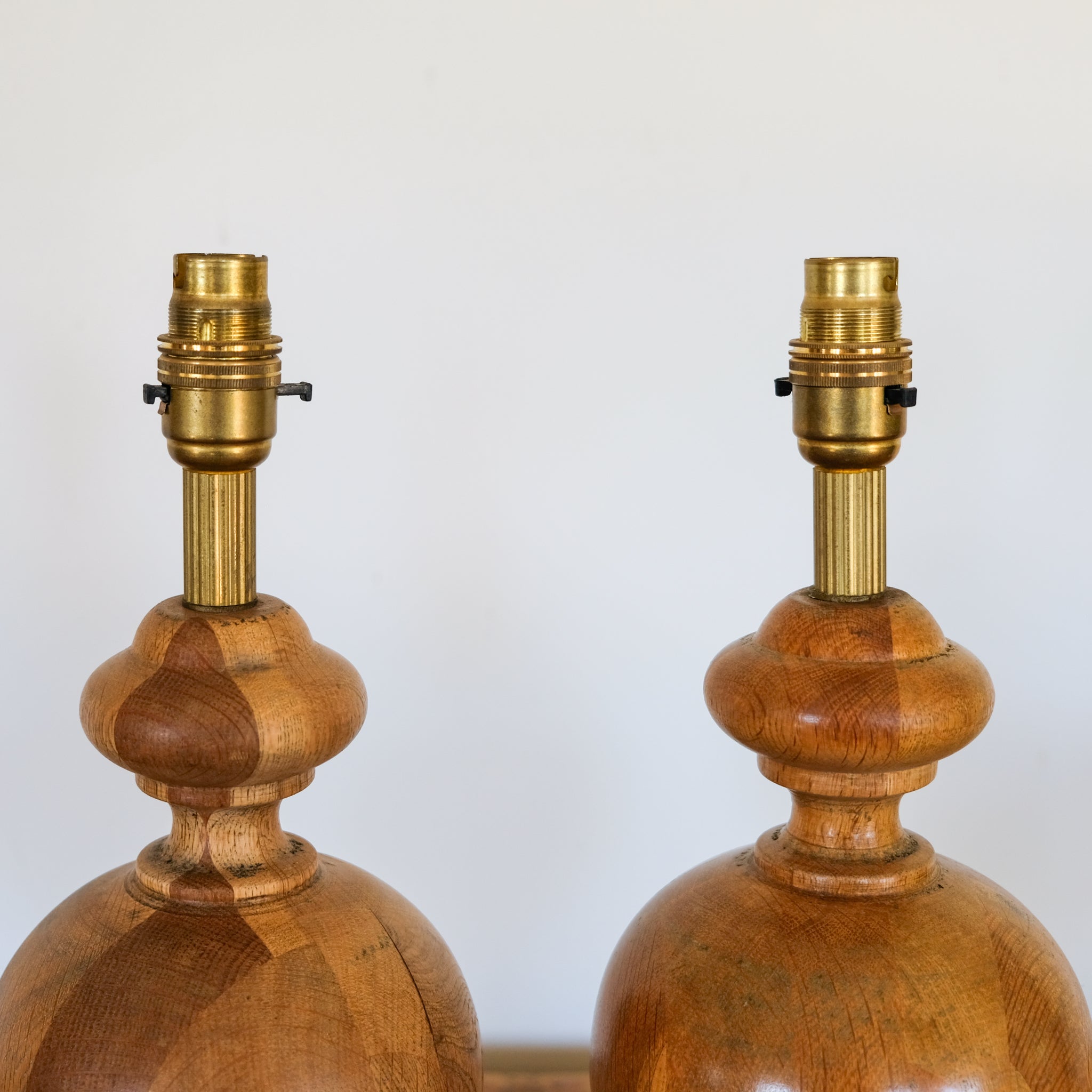 Pair of Vintage Oak Urn Table Lamps