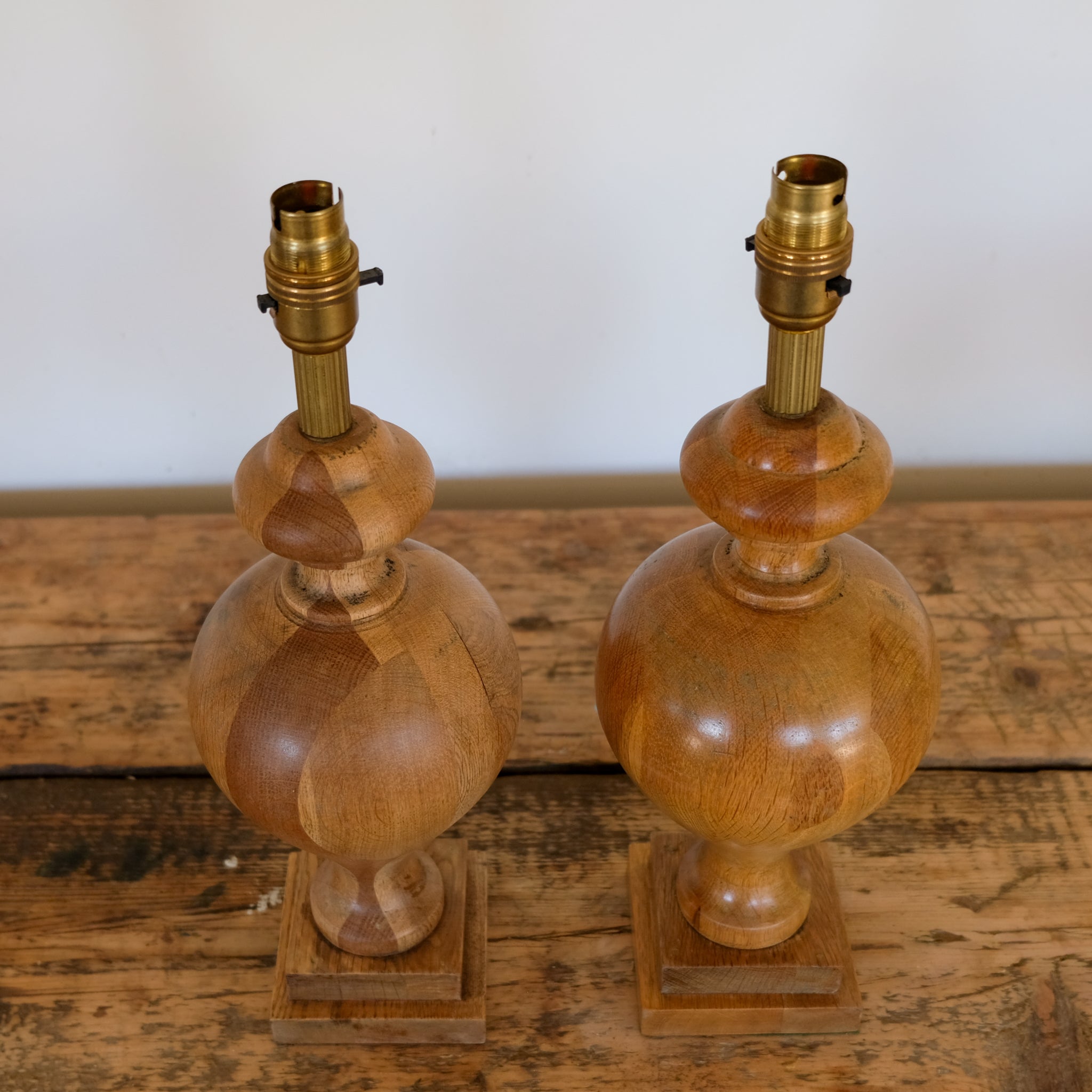 Pair of Vintage Oak Urn Table Lamps