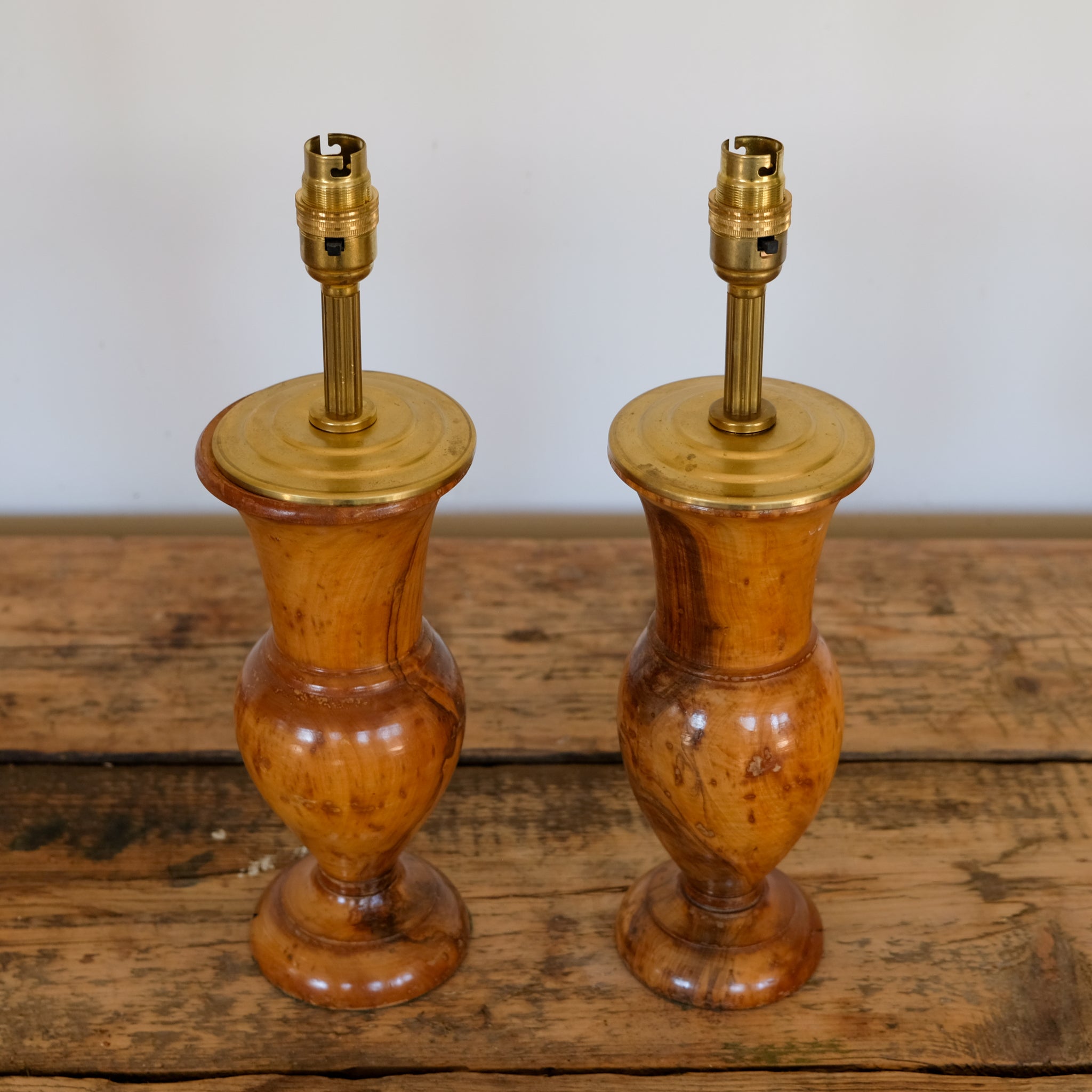 Pair of Figured Wooden Table Lamps