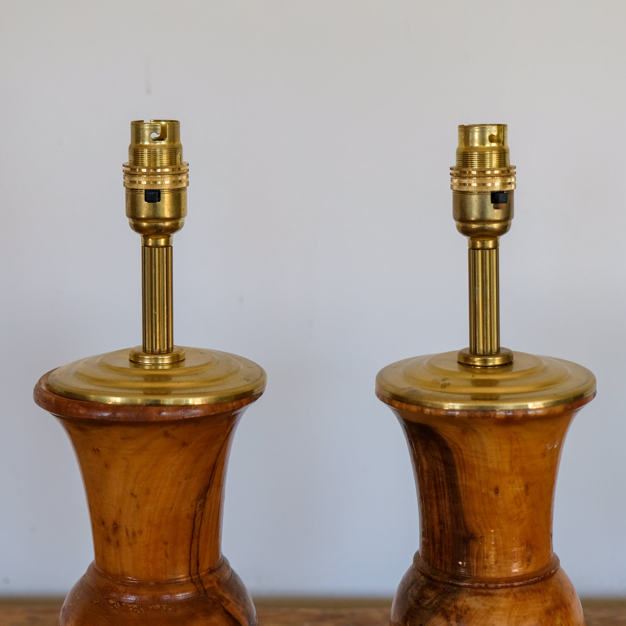 Pair of Figured Wooden Table Lamps