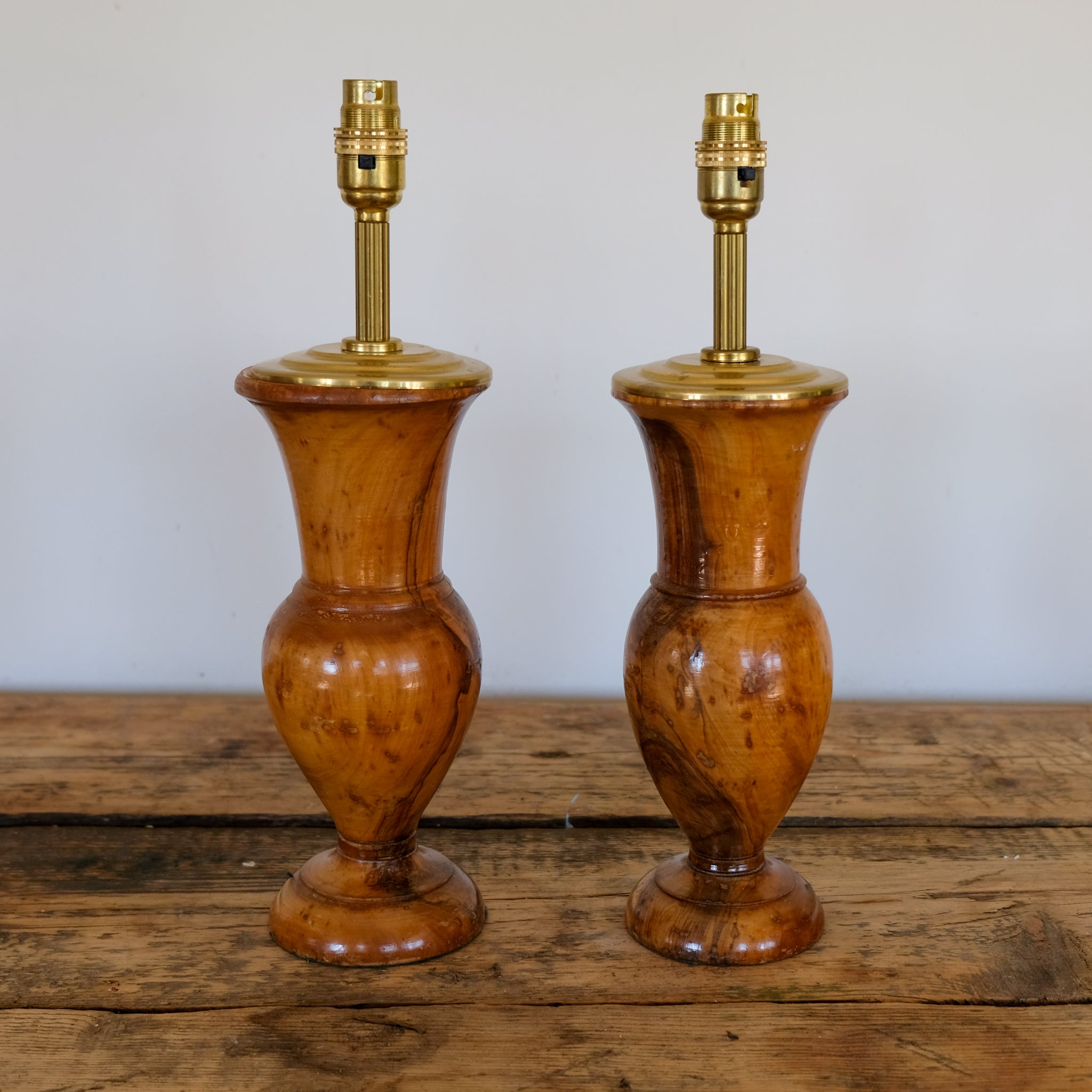 Pair of Figured Wooden Table Lamps