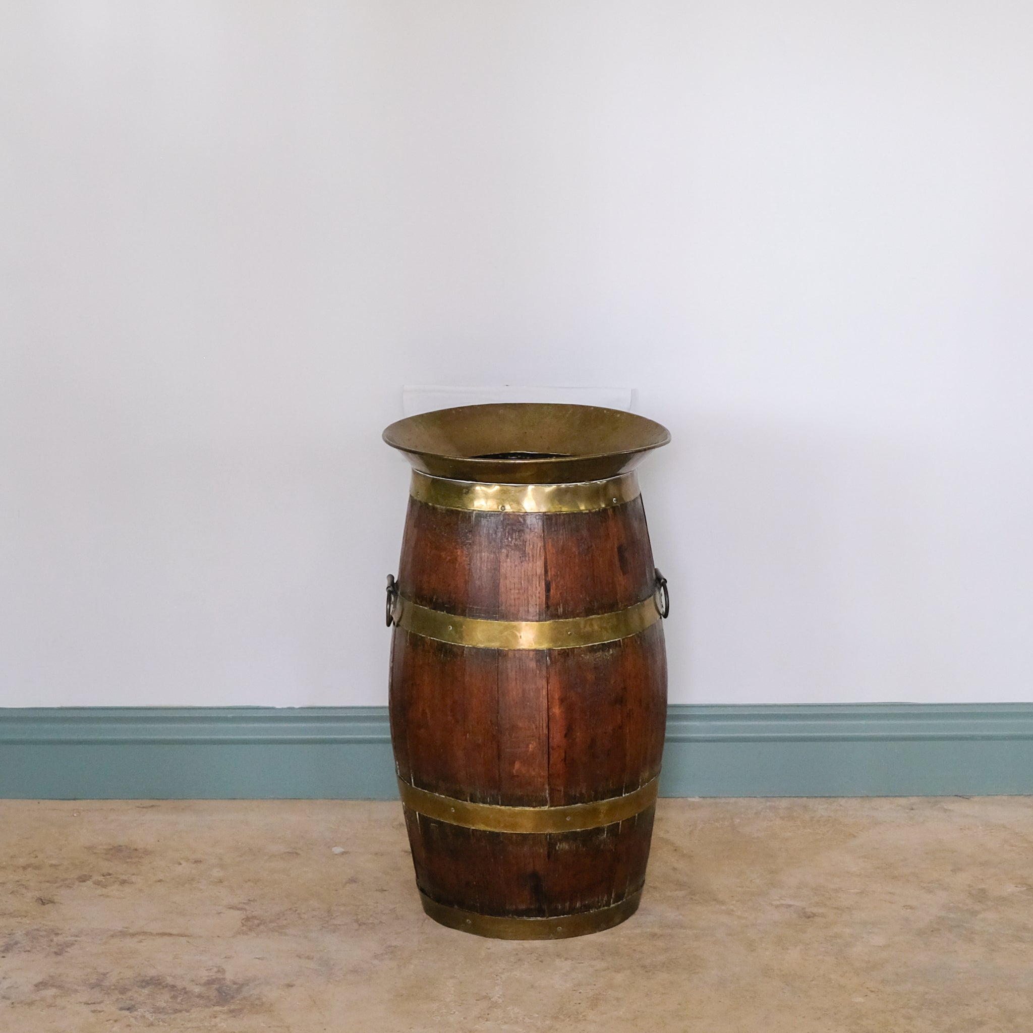 Victorian Oak and Brass Barrel Umbrella Stand