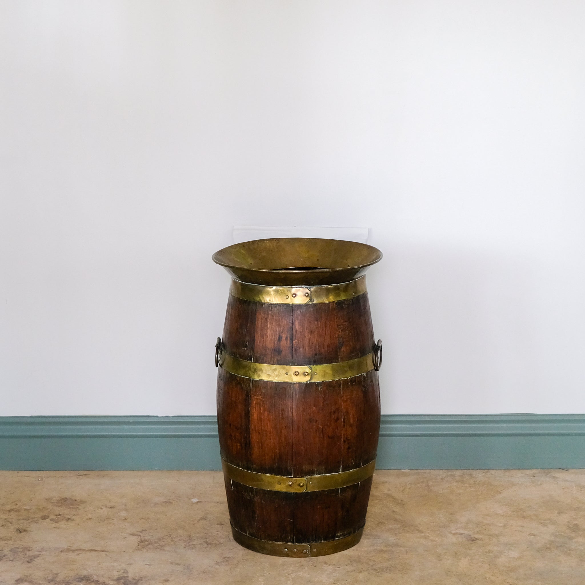 Victorian Oak and Brass Barrel Umbrella Stand