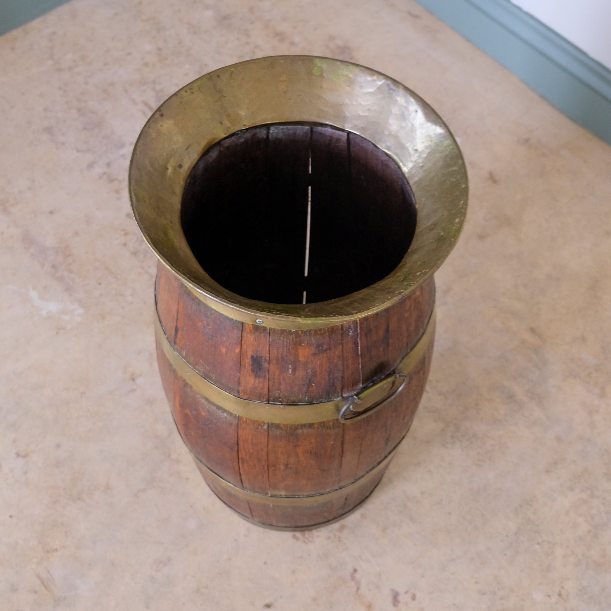 Victorian Oak and Brass Barrel Umbrella Stand