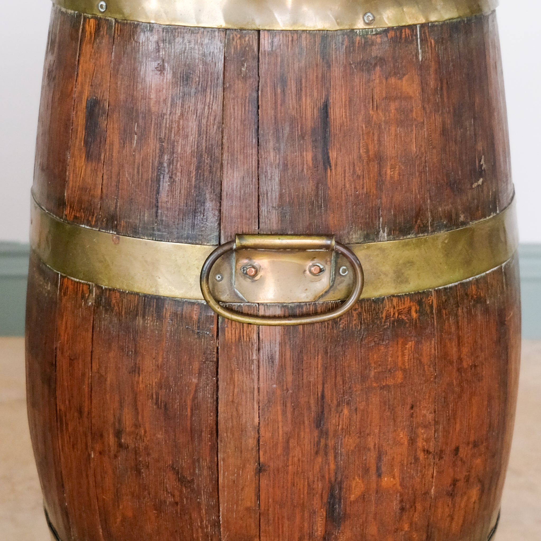Victorian Oak and Brass Barrel Umbrella Stand