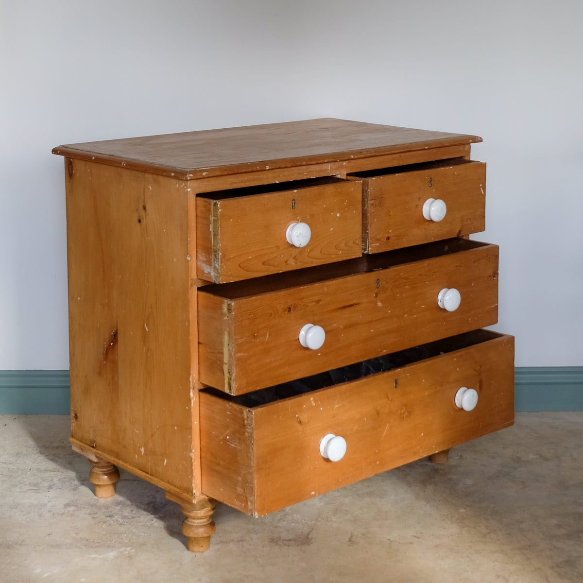 Victorian Pine Chest of Drawers with Ceramic Handles