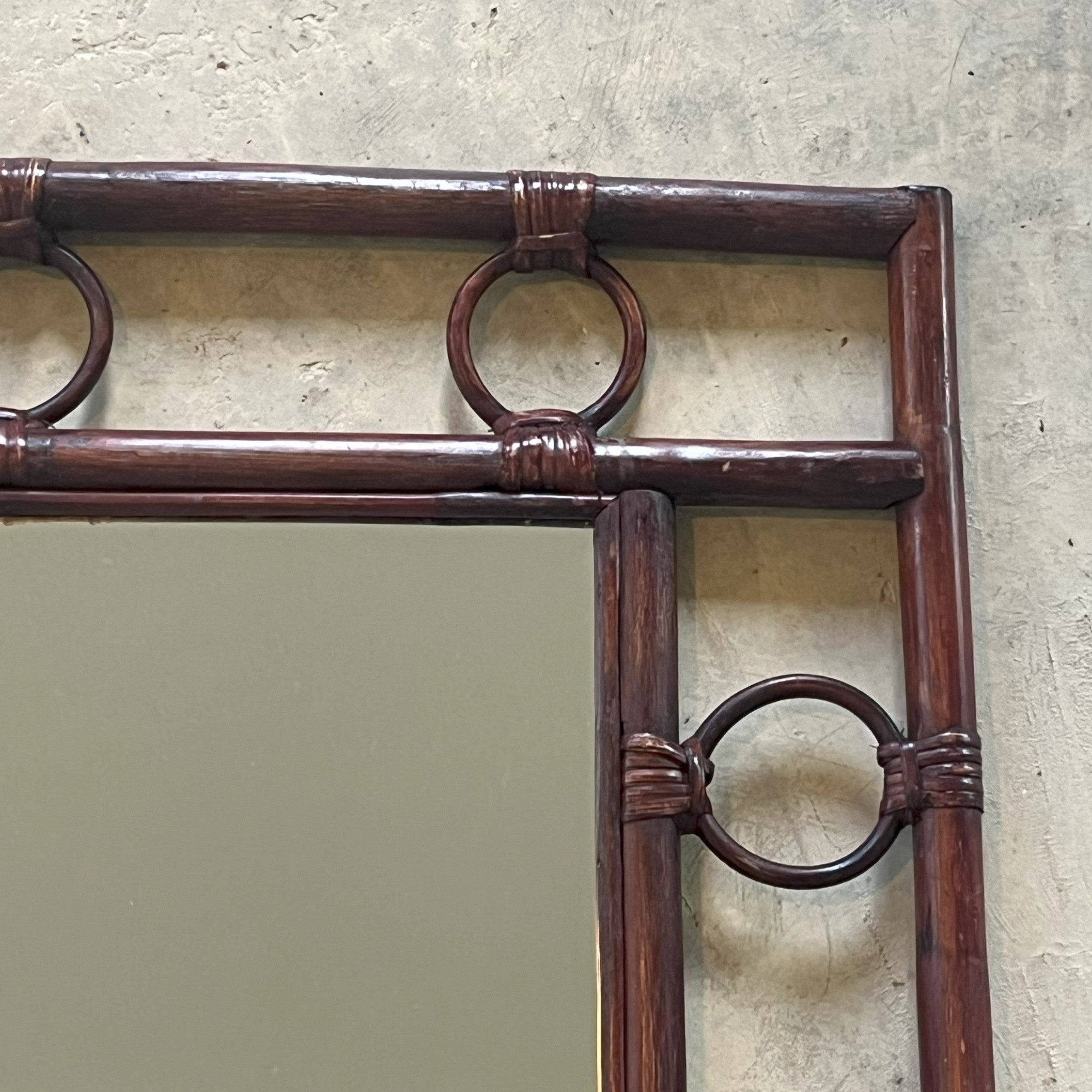 LARGE VINTAGE 1970S BAMBOO & CANE MIRROR