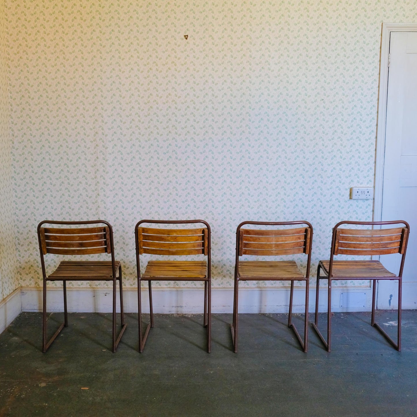 VINTAGE SLATTED STACKING CHAIRS