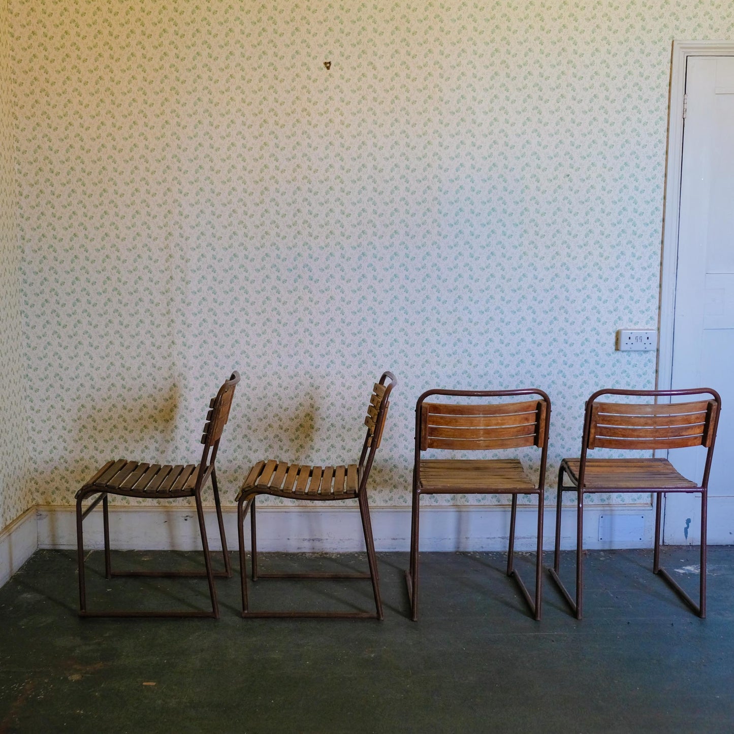VINTAGE SLATTED STACKING CHAIRS