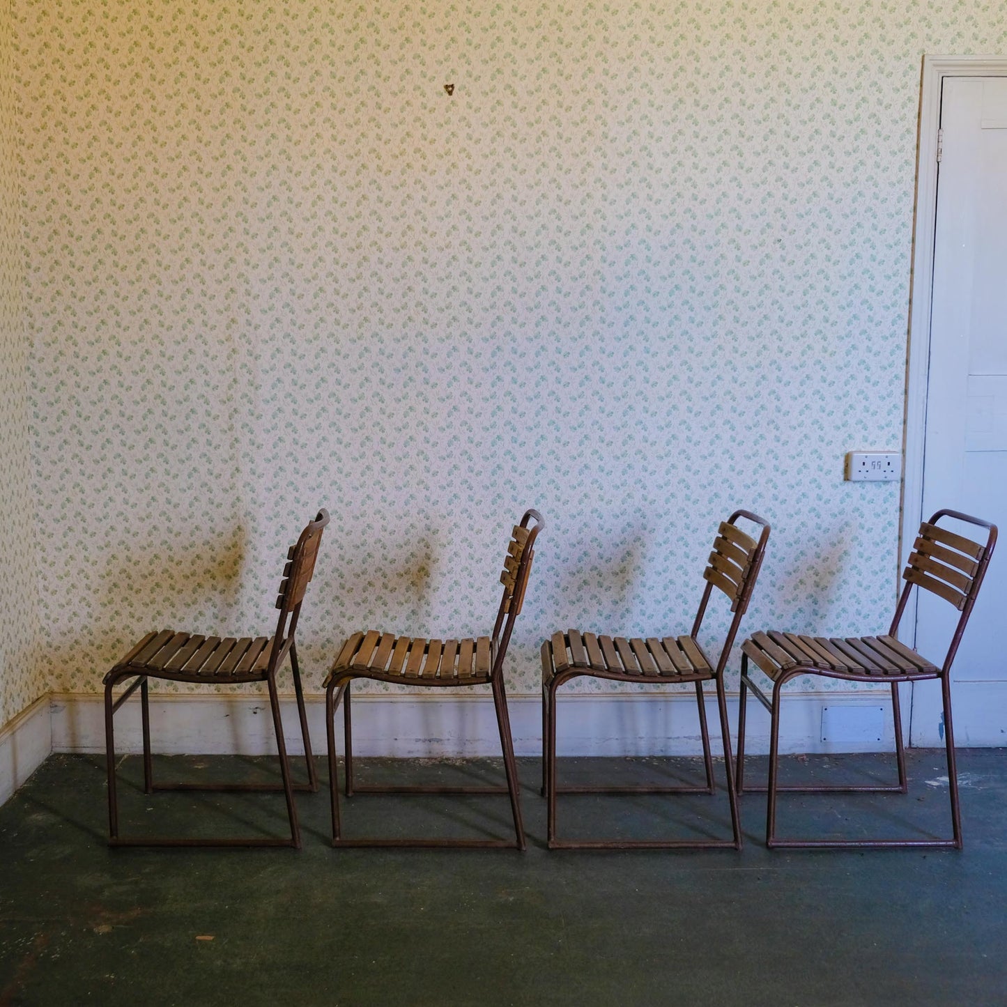 VINTAGE SLATTED STACKING CHAIRS