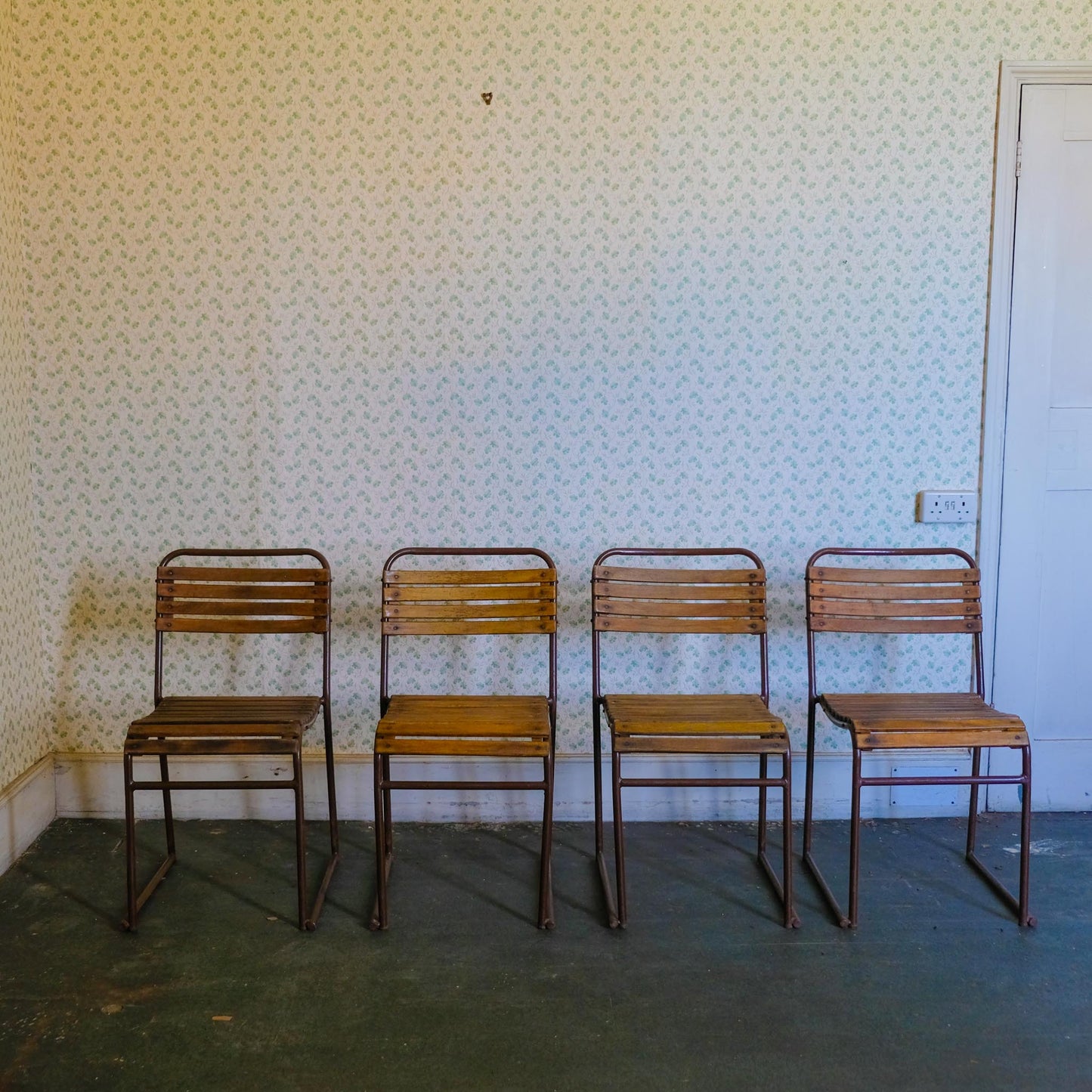 VINTAGE SLATTED STACKING CHAIRS