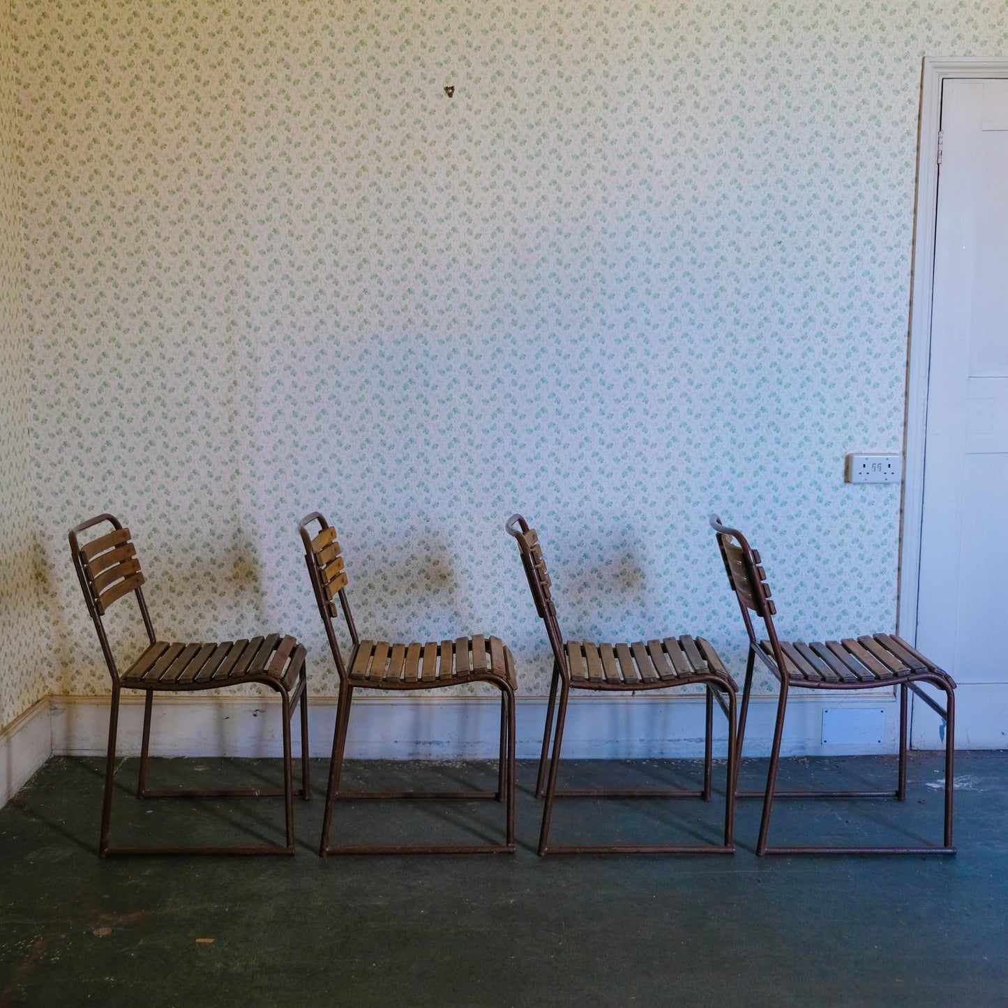 VINTAGE SLATTED STACKING CHAIRS