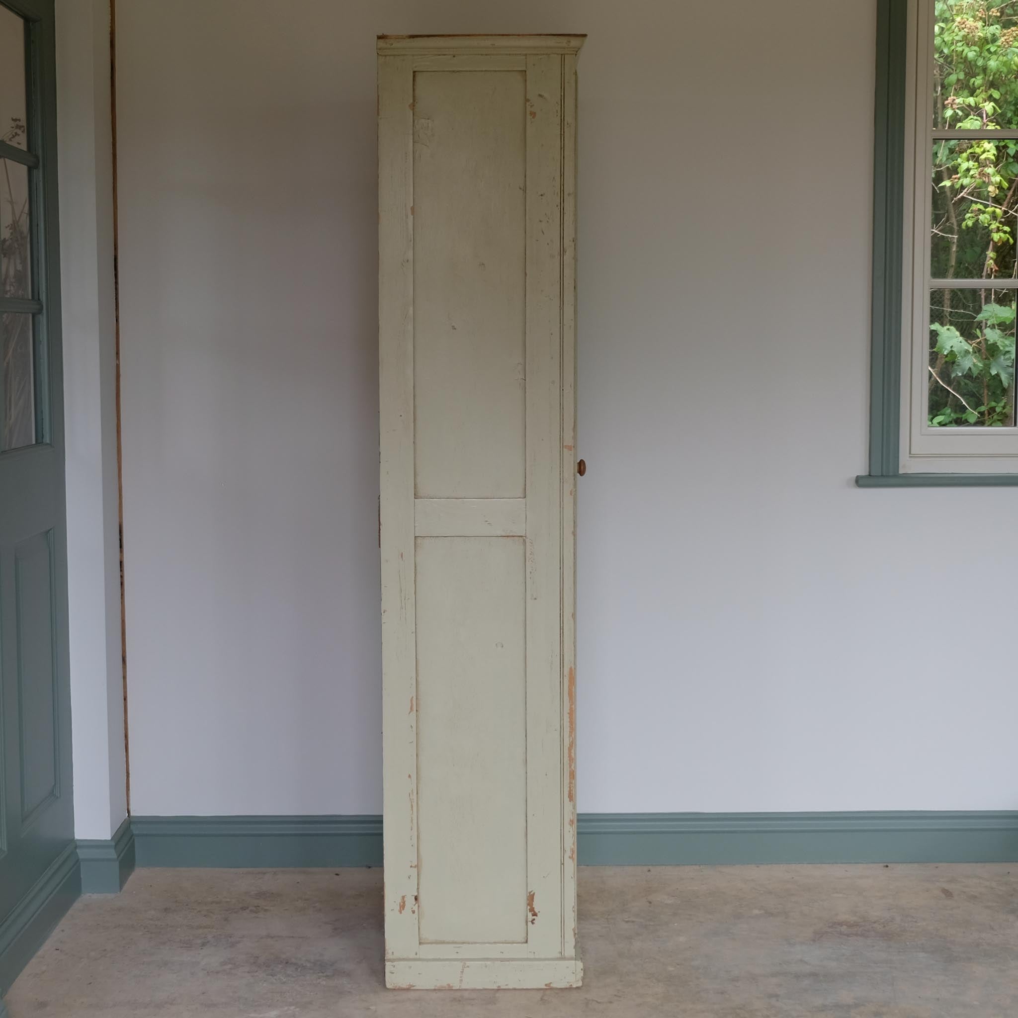 19TH CENTURY ENGLISH PAINTED GREEN CUPBOARD