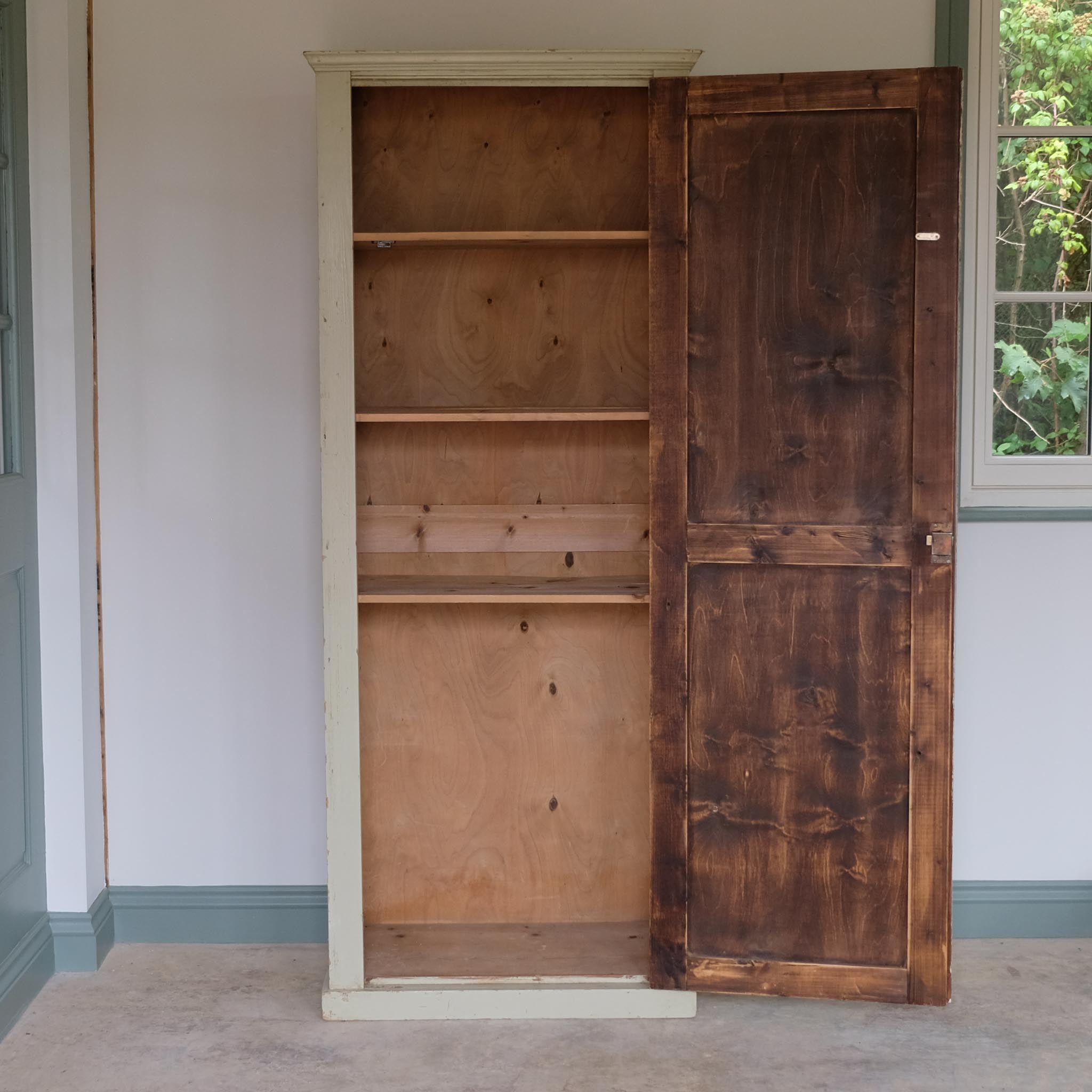 19TH CENTURY ENGLISH PAINTED GREEN CUPBOARD