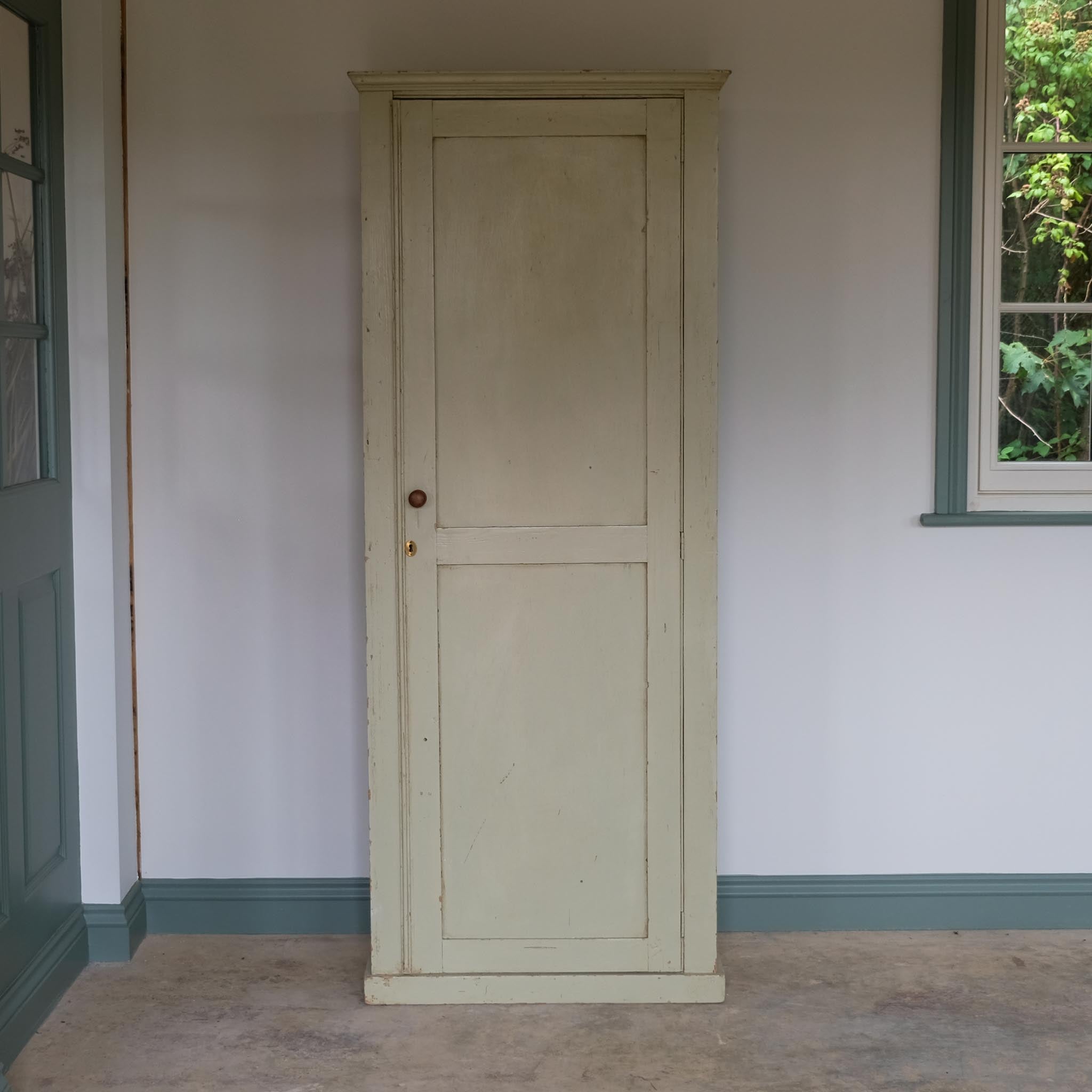 19TH CENTURY ENGLISH PAINTED GREEN CUPBOARD