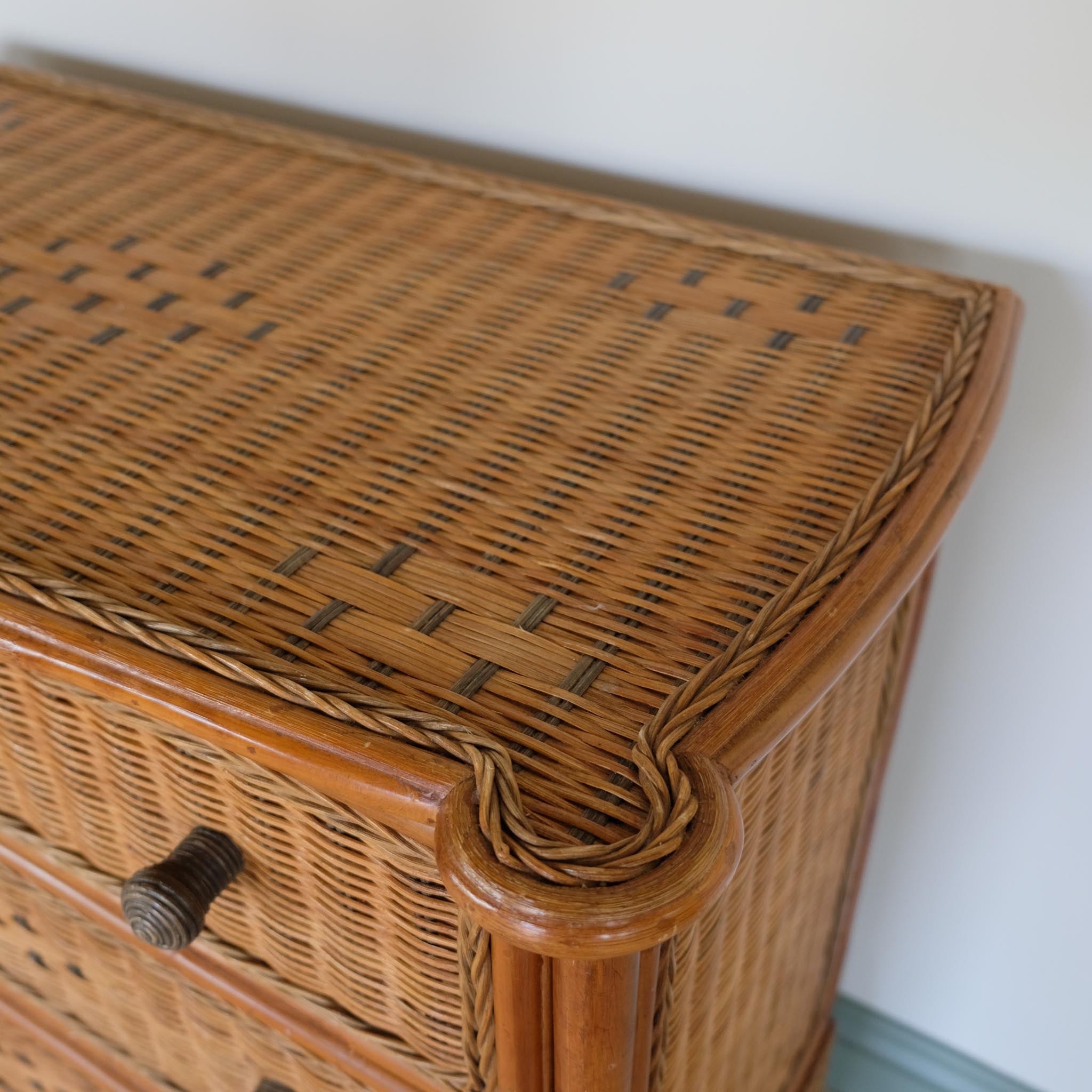 VINTAGE 1970S BAMBOO & RATTAN CHEST OF DRAWERS