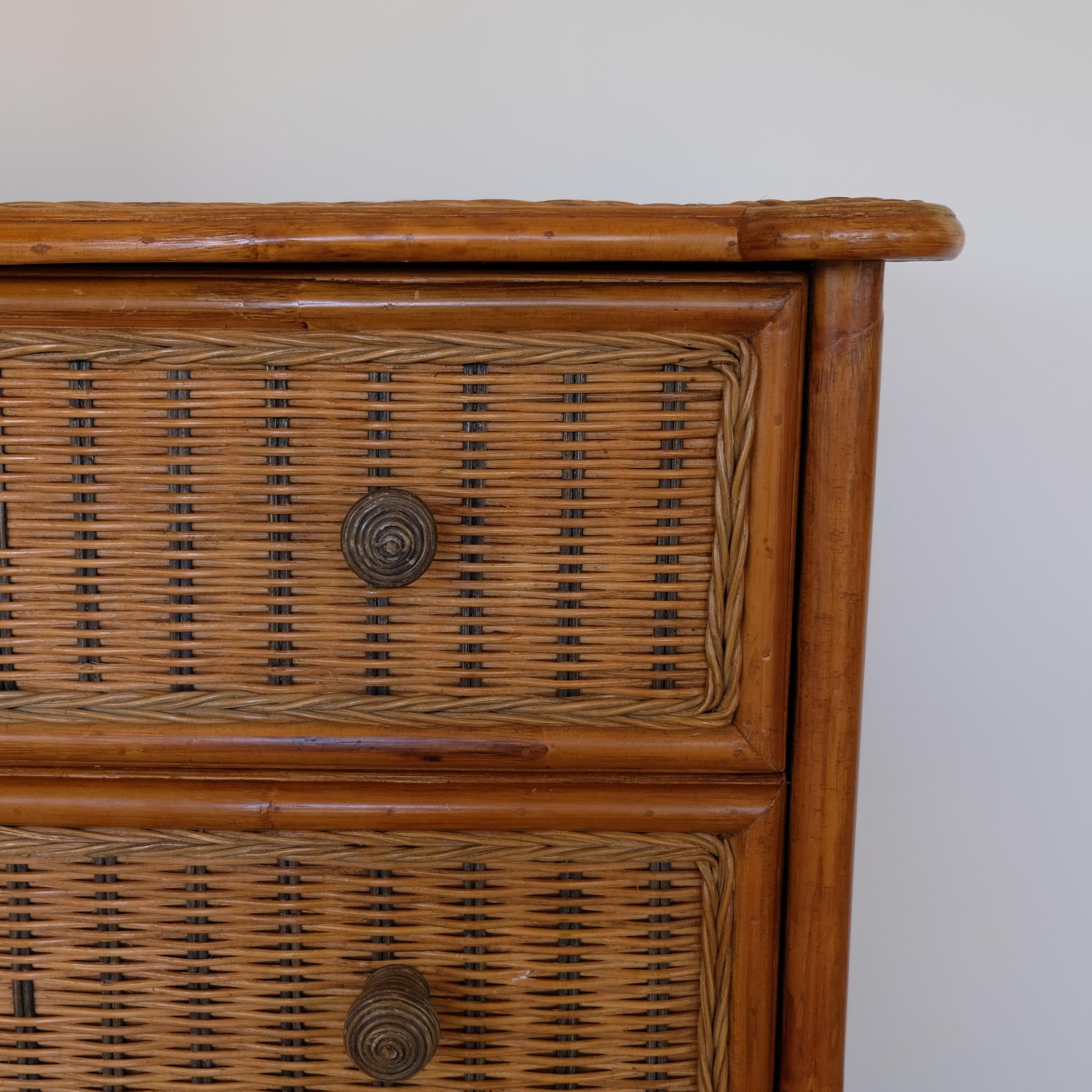 VINTAGE 1970S BAMBOO & RATTAN CHEST OF DRAWERS