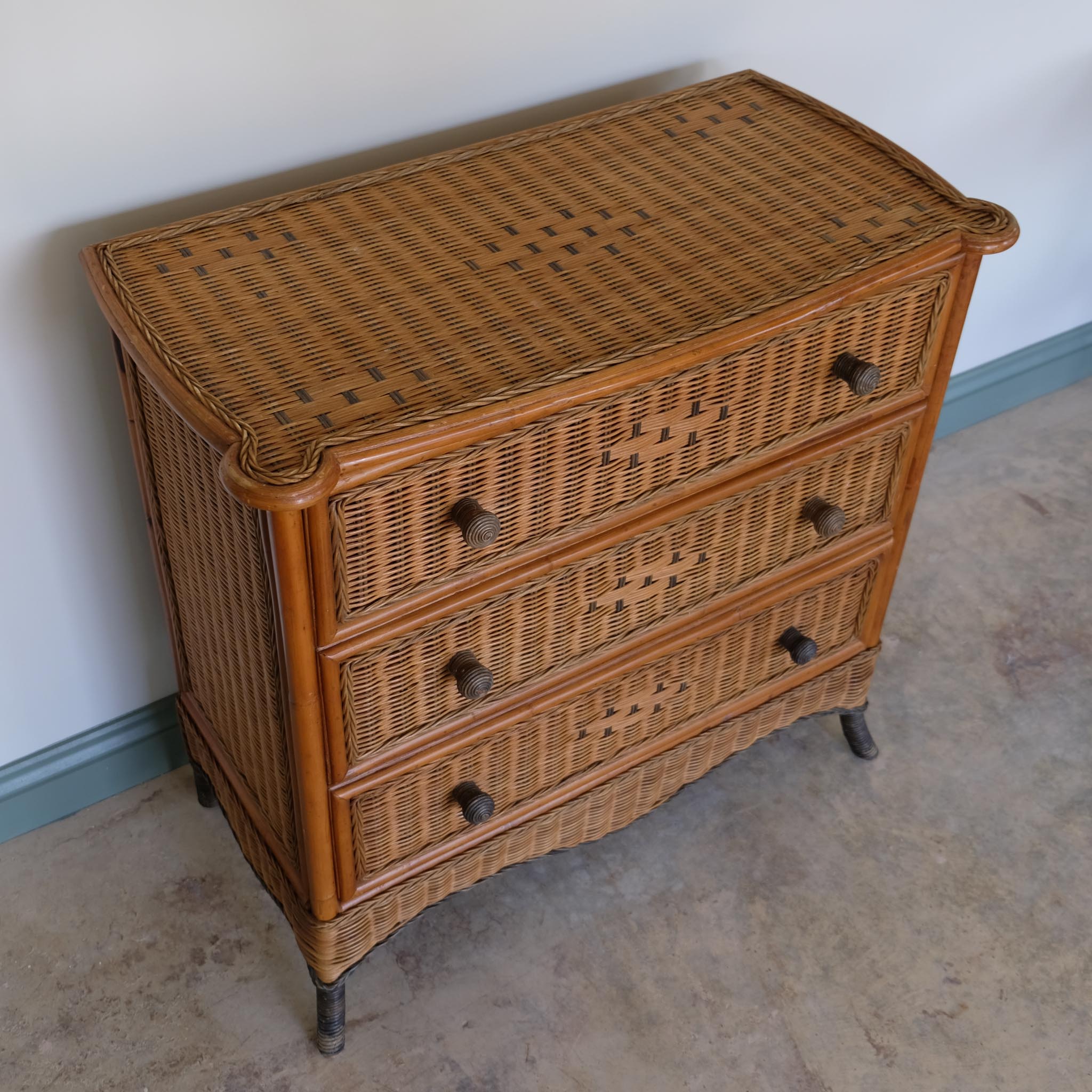 VINTAGE 1970S BAMBOO & RATTAN CHEST OF DRAWERS