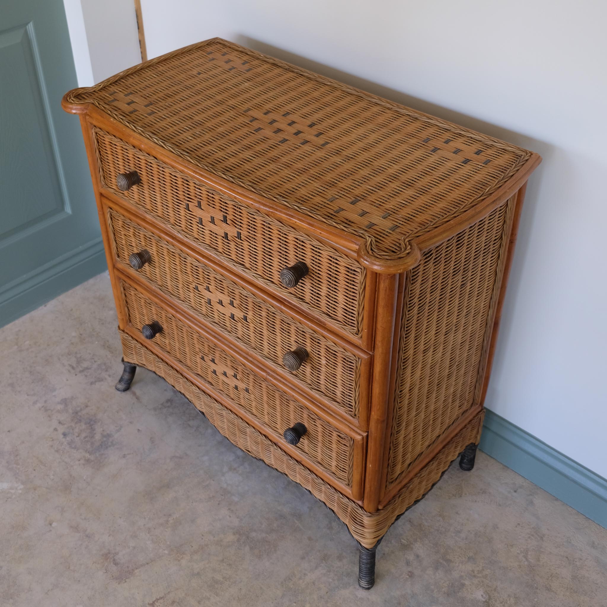 VINTAGE 1970S BAMBOO & RATTAN CHEST OF DRAWERS